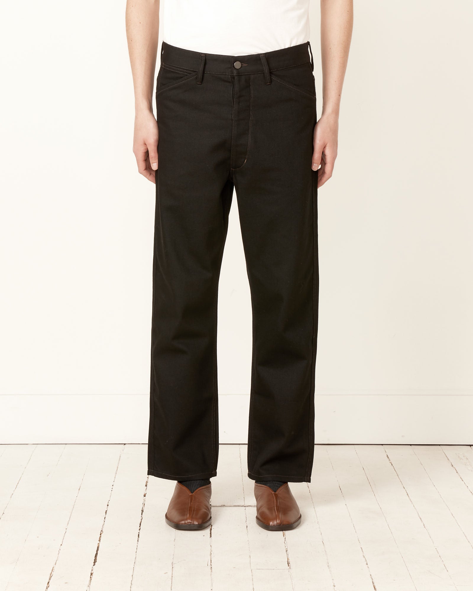 Black Curved 5 Pocket Pants in Black Denim | LEMAIRE