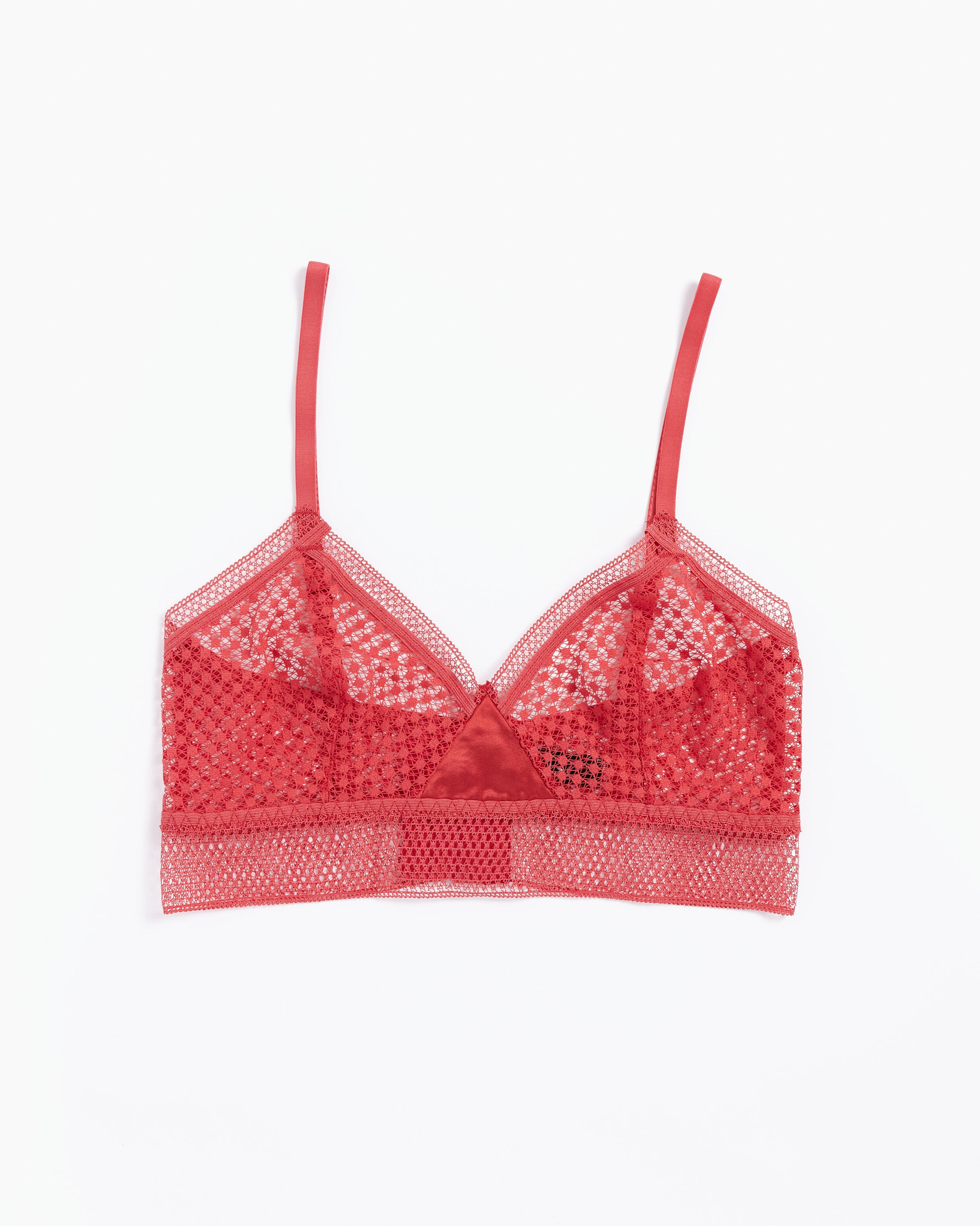 Red Fuchsia Lace Bralette - Extra Small, XS Sheer Triangle Bra