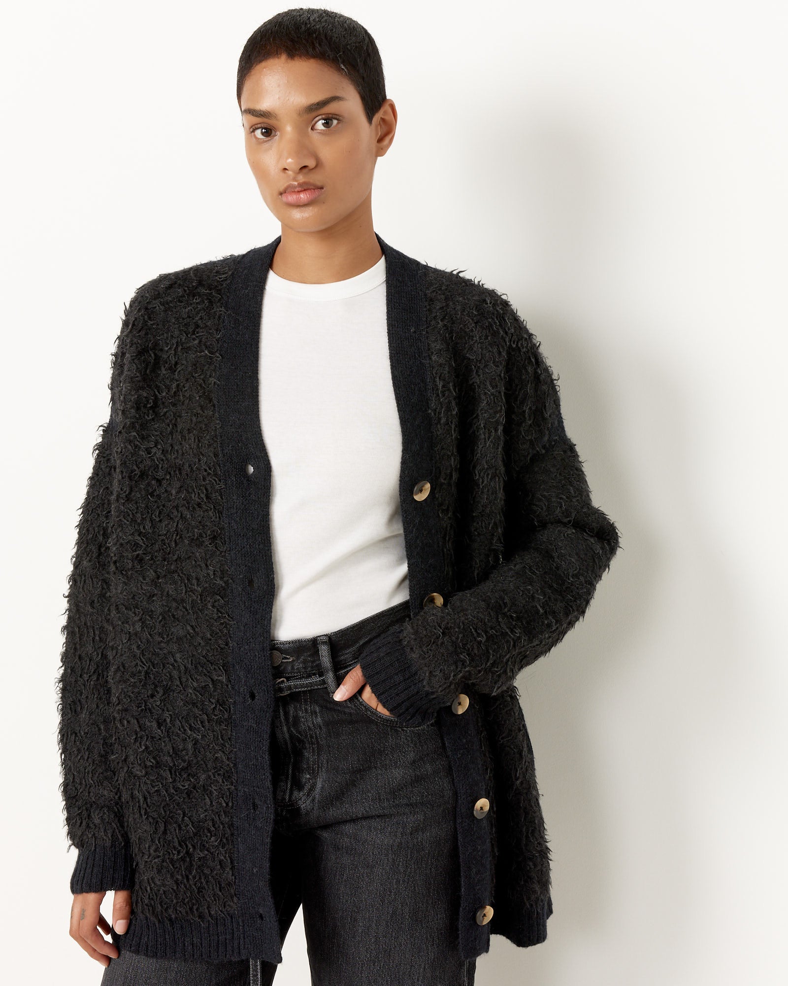 Lauren Manoogian Sherpa Cardigan - Black Melange / 1 (250310)