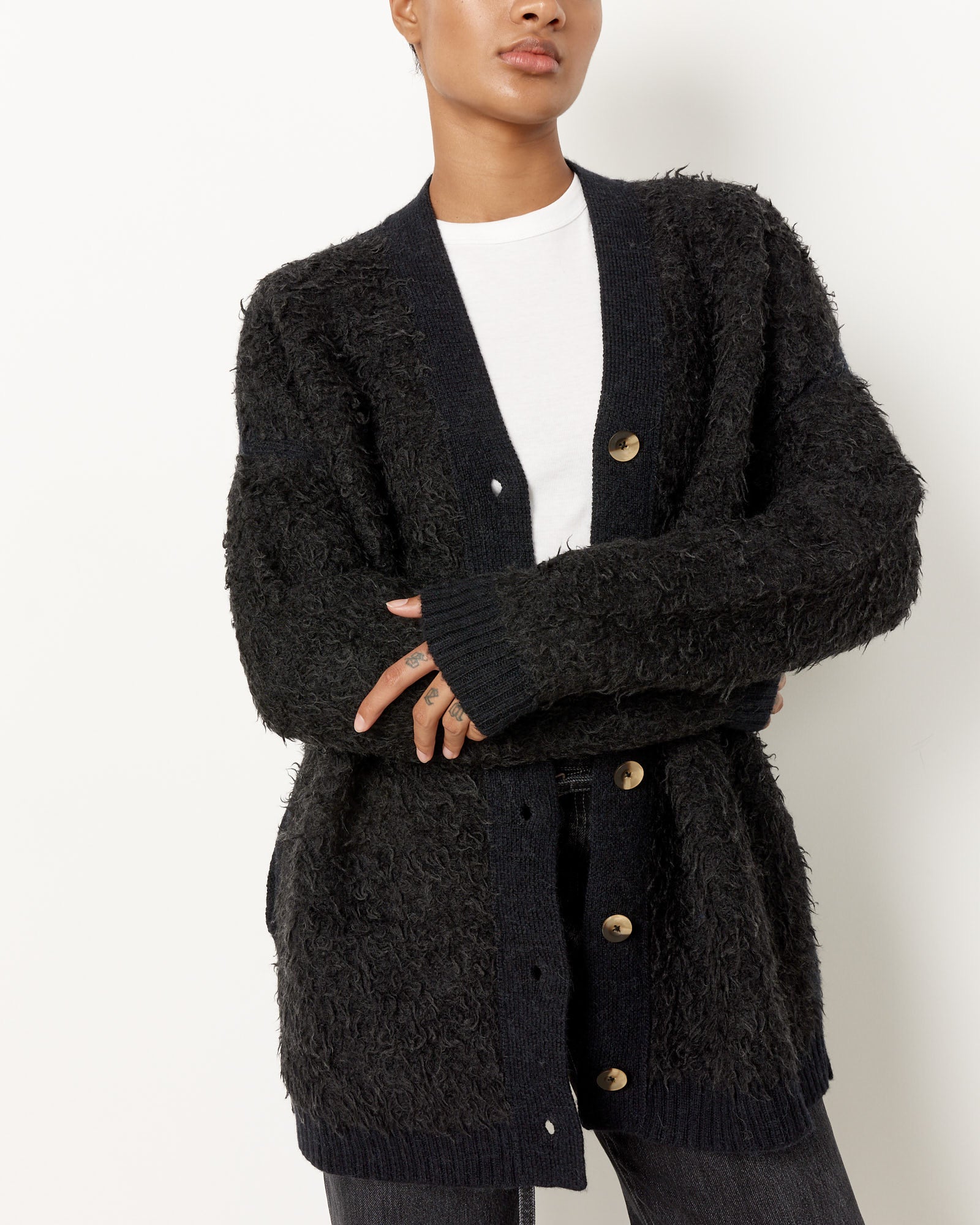 Lauren Manoogian Sherpa Cardigan - Black Melange / 1 (250310)