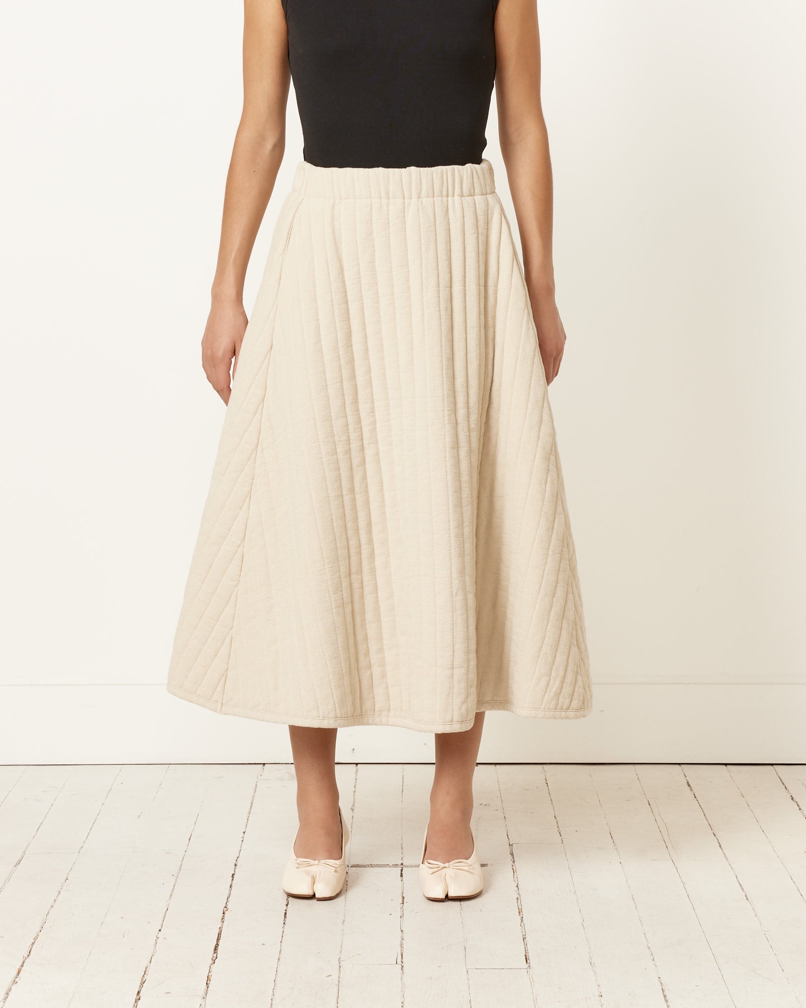 Black Crane Quilted Skirt - Ivory / S (251180)