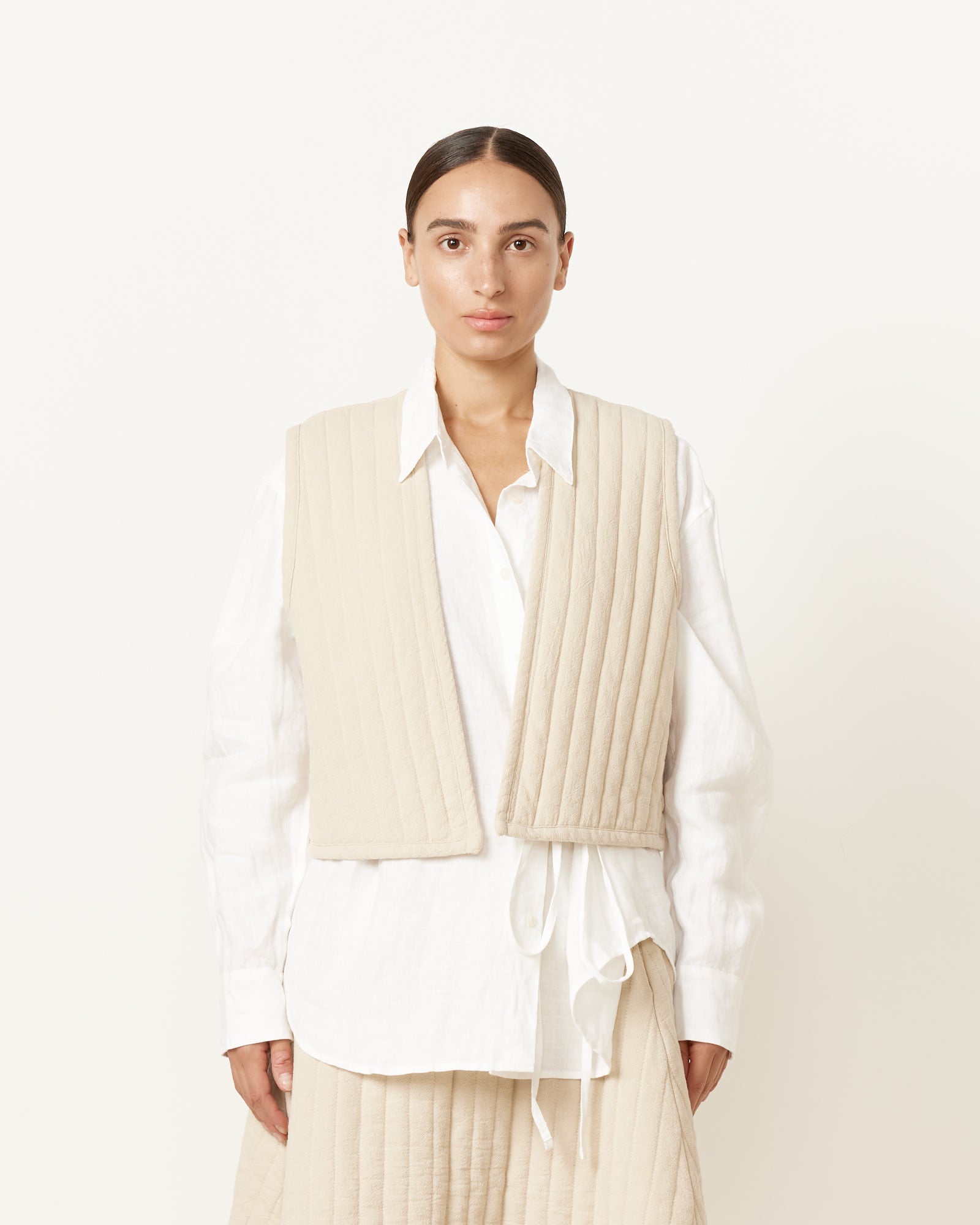 Black Crane Quilted Vest - Ivory / XS/S (251183)