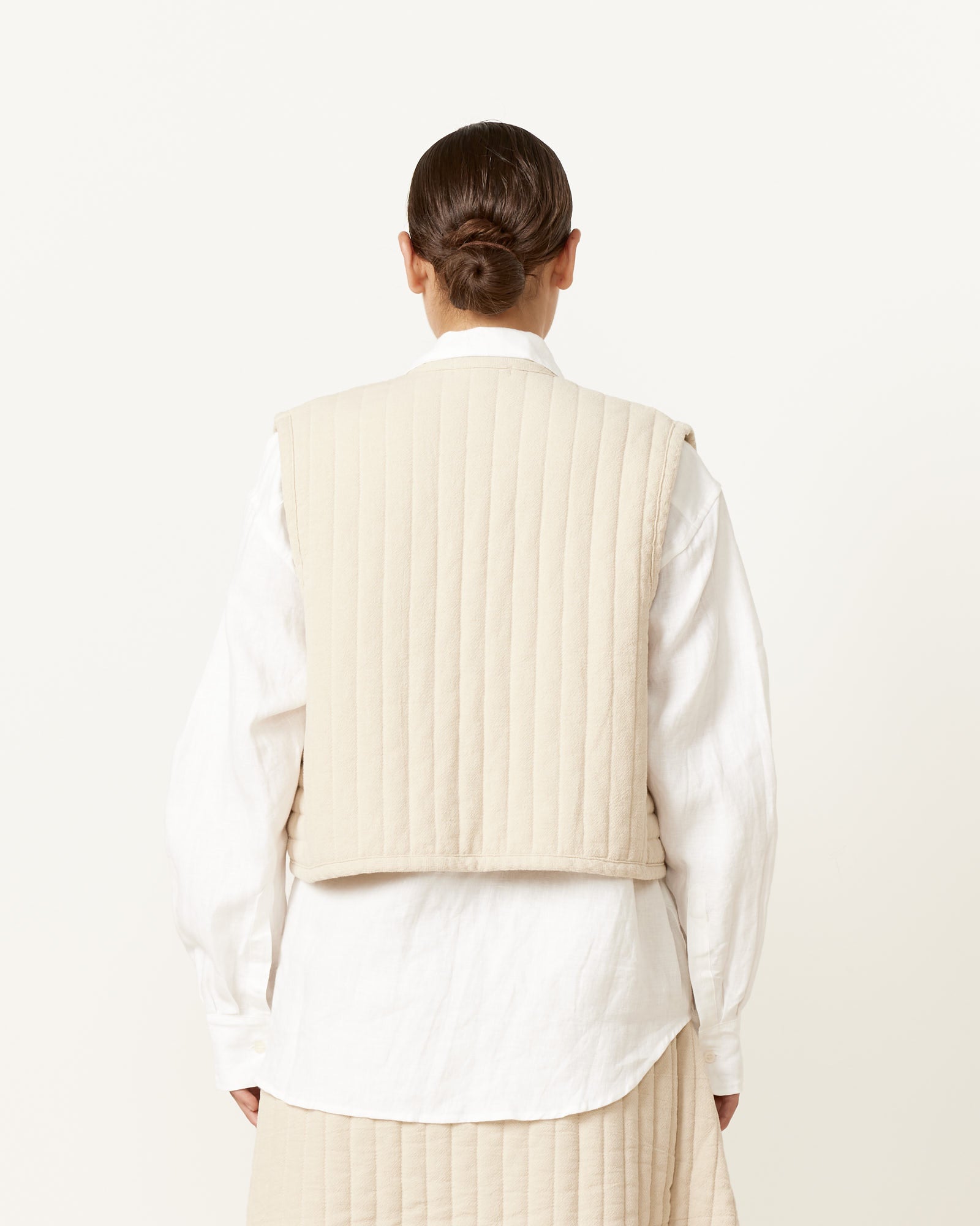 Black Crane Quilted Vest - Ivory / XS/S (251183)