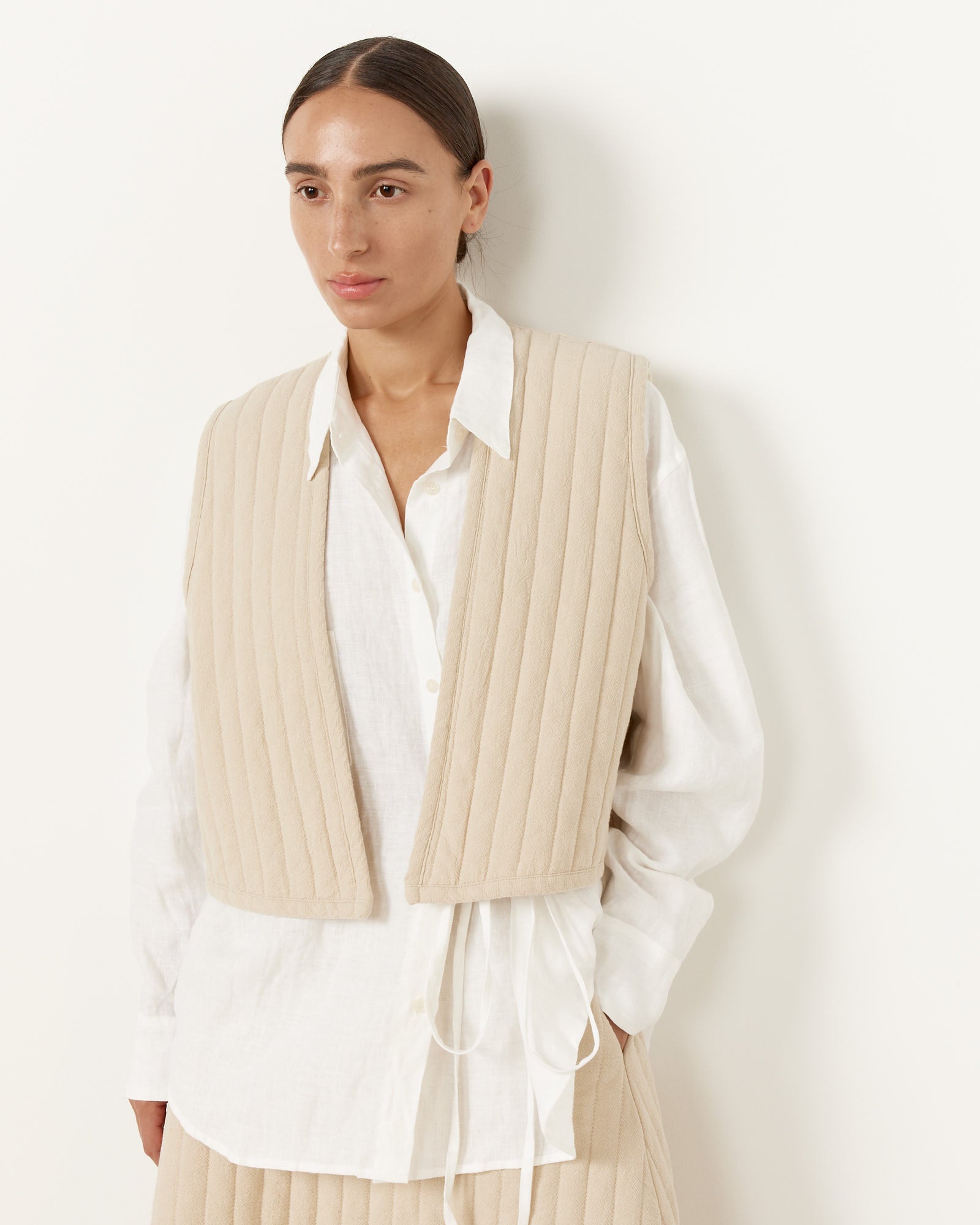 Black Crane Quilted Vest - Ivory / XS/S (251183)