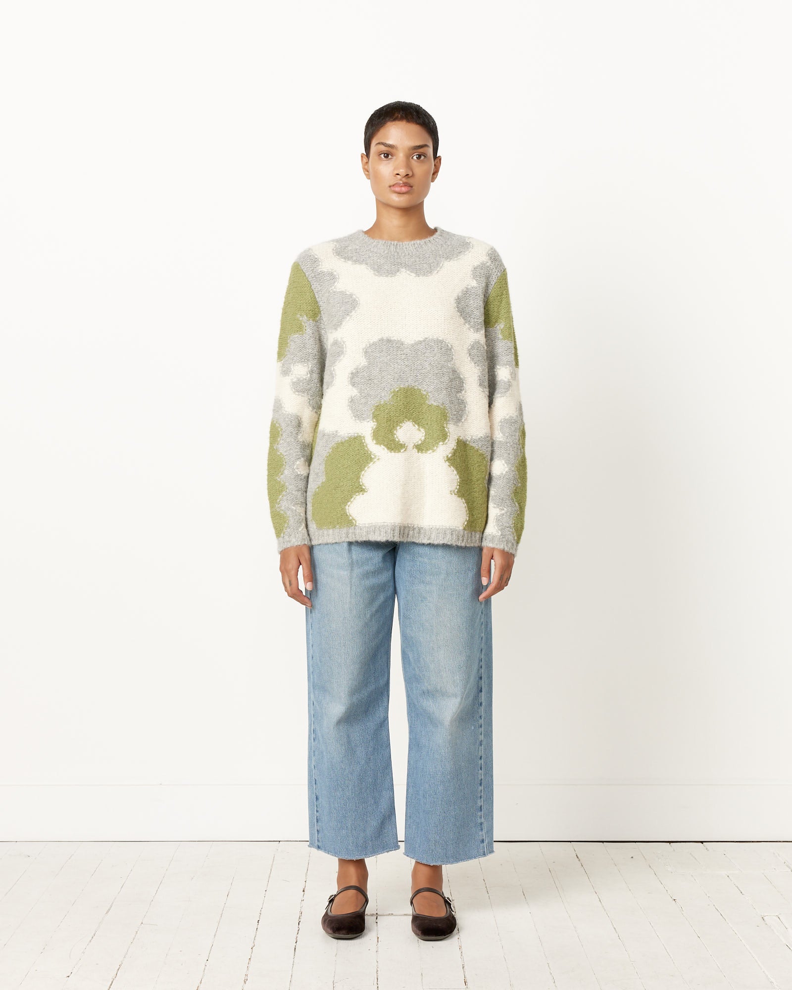 Proche Mid Century Motif Intarsia Jumper - Moss / XS/S (251726)