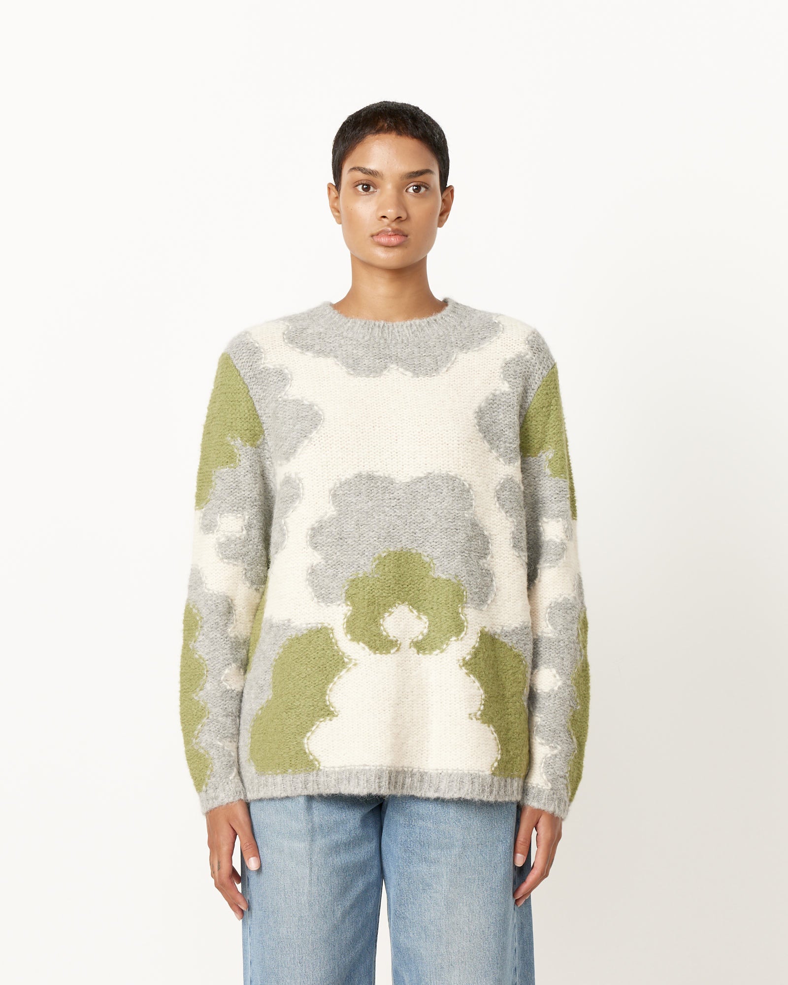 Proche Mid Century Motif Intarsia Jumper - Moss / XS/S (251726)