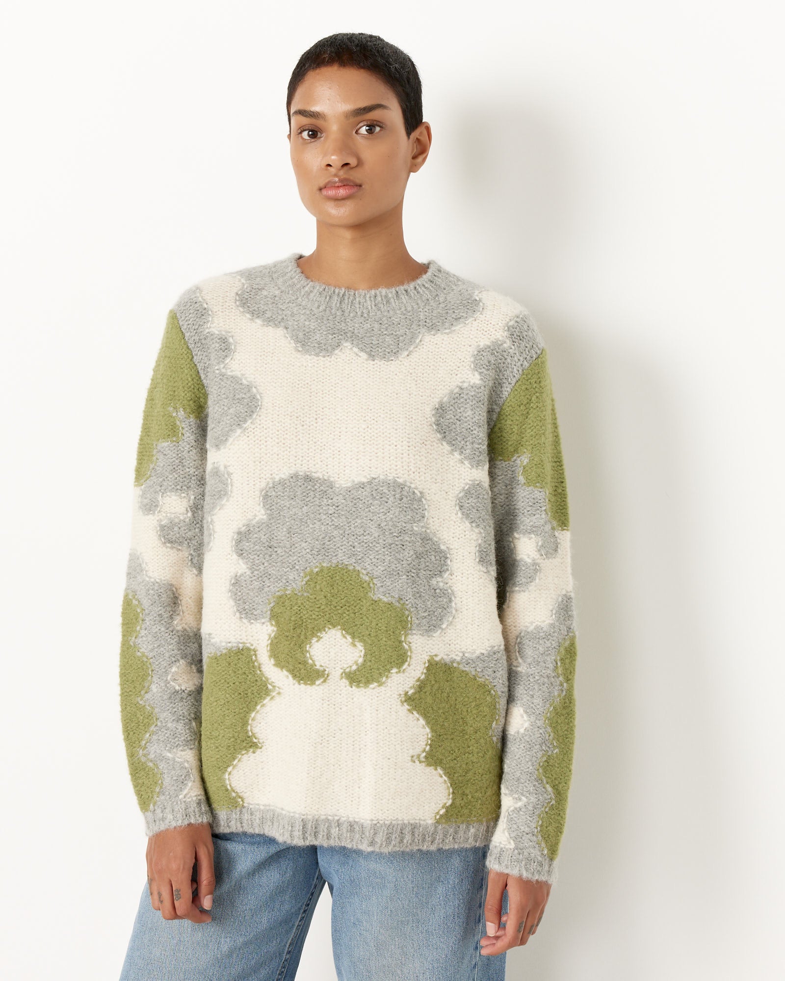 Proche Mid Century Motif Intarsia Jumper - Moss / XS/S (251726)