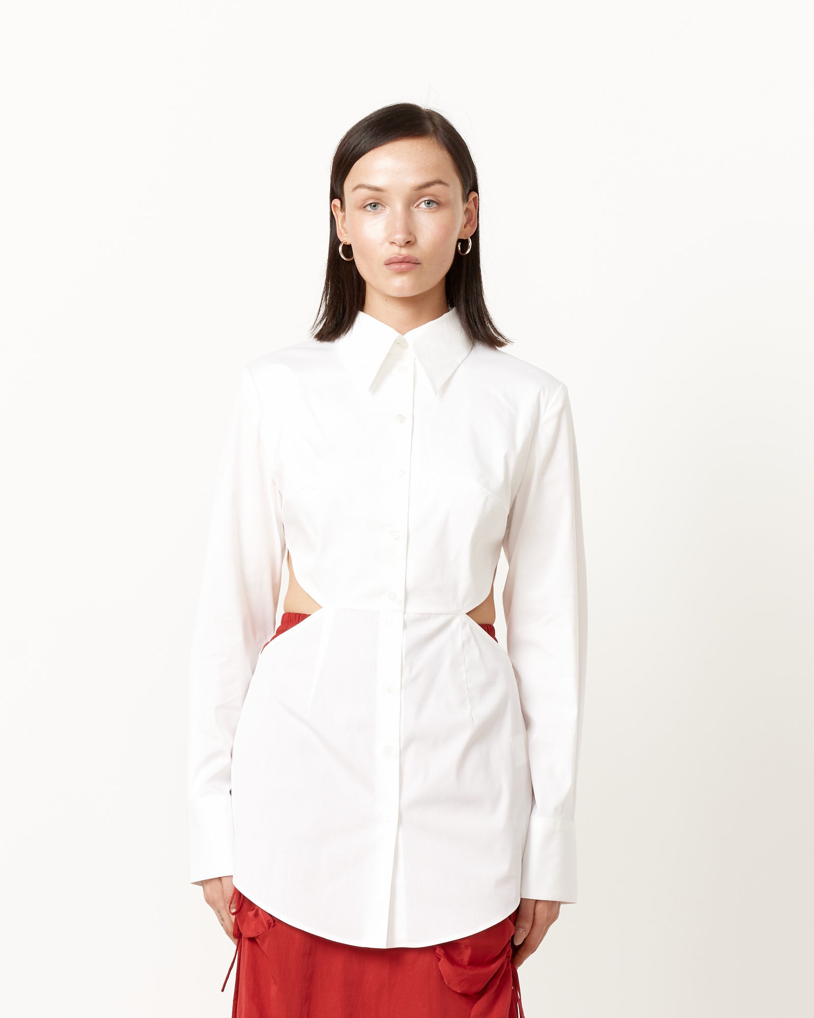 J Kim Squares Cotton-Poplin Shirt - White / S (252341)