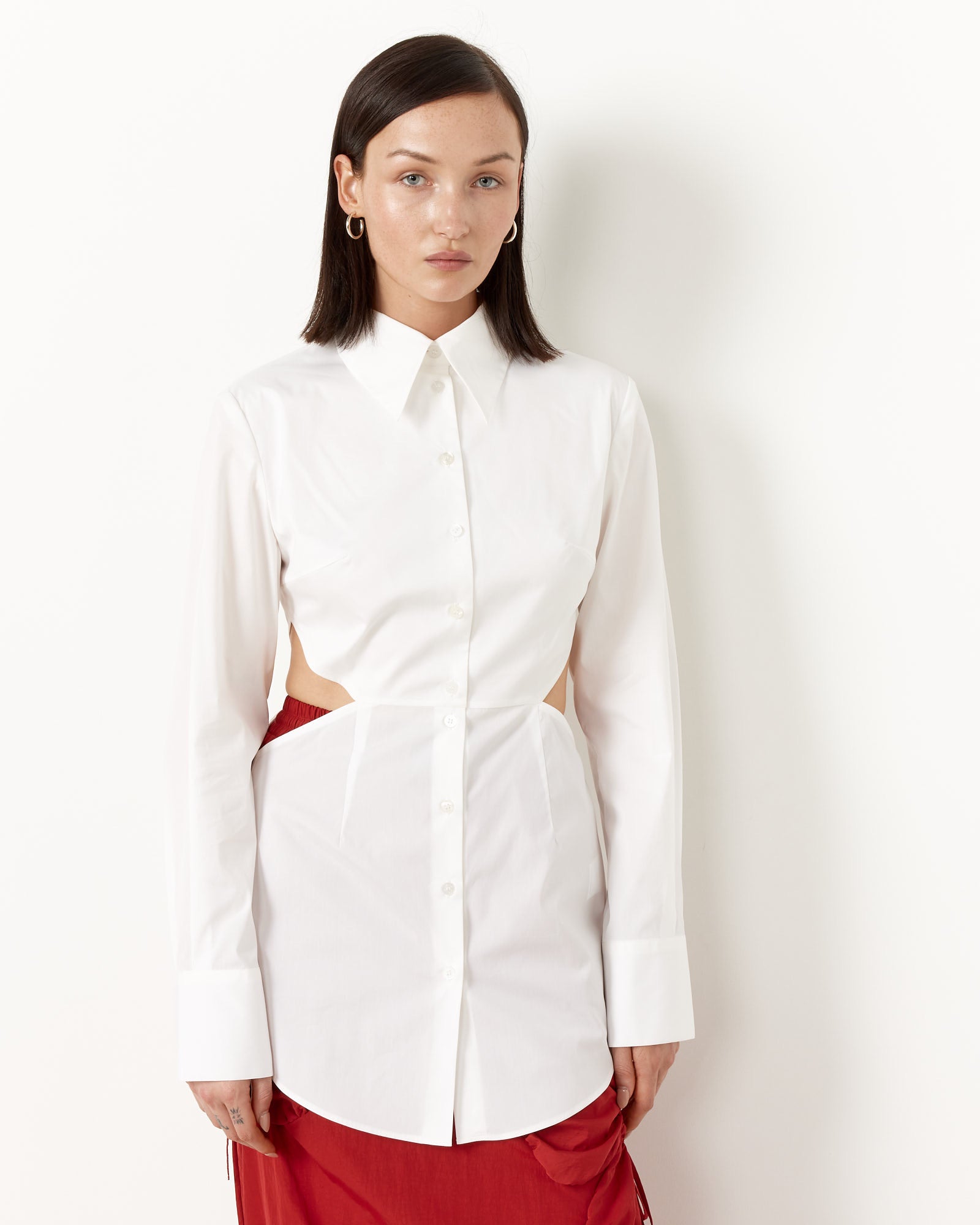 J Kim Squares Cotton-Poplin Shirt - White / S (252341)