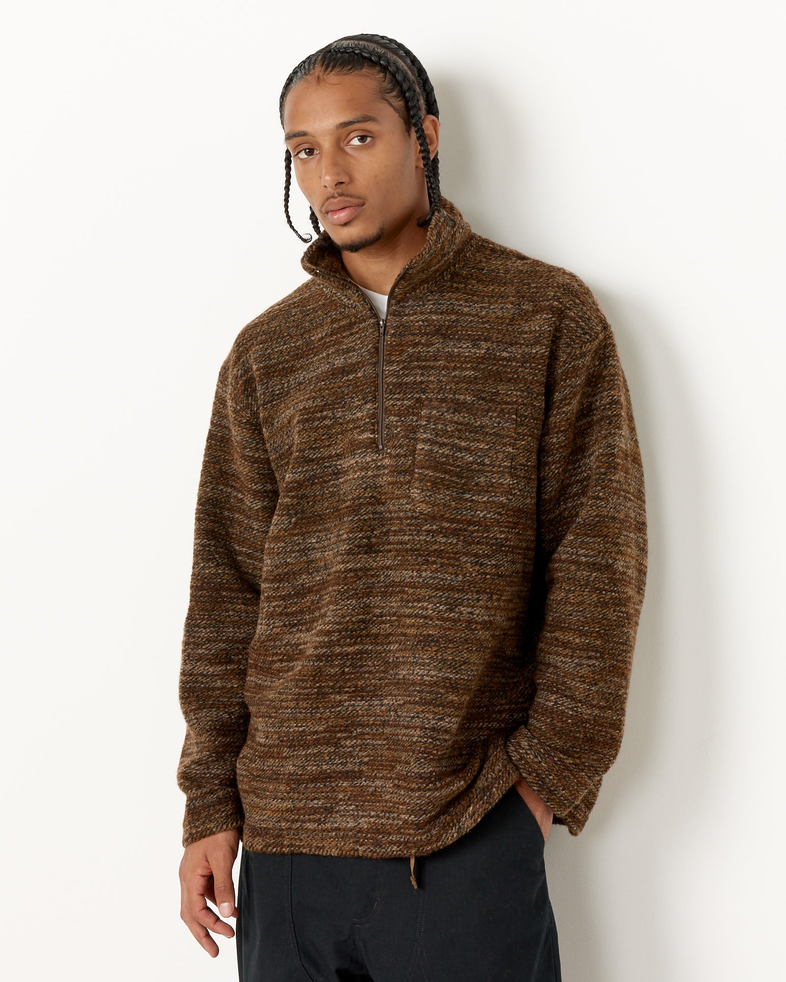 Engineered Garments Zip Mock Knit Neck - Brown / L (252442)