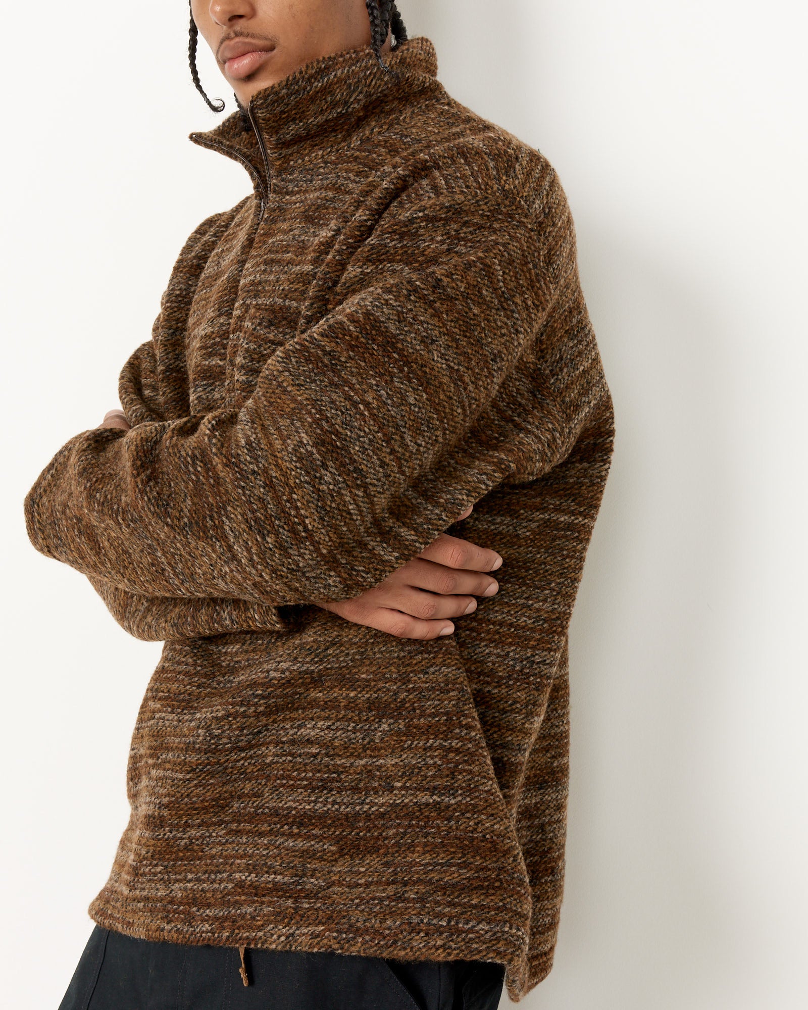 Engineered Garments Zip Mock Knit Neck - Brown / L (252442)