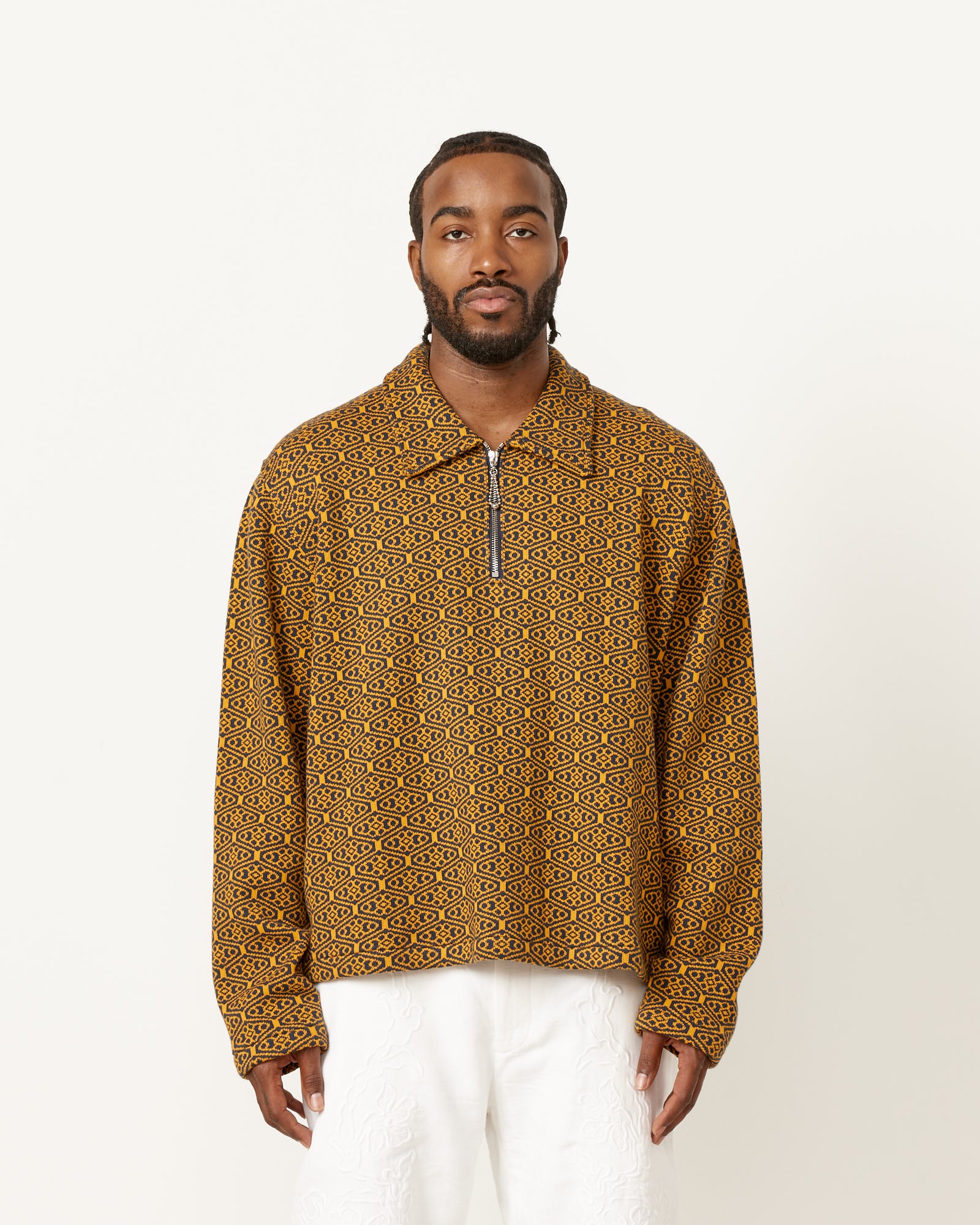 Bode Crescent Jacquard Quarter Zip - Gold/Navy / XL (252512)