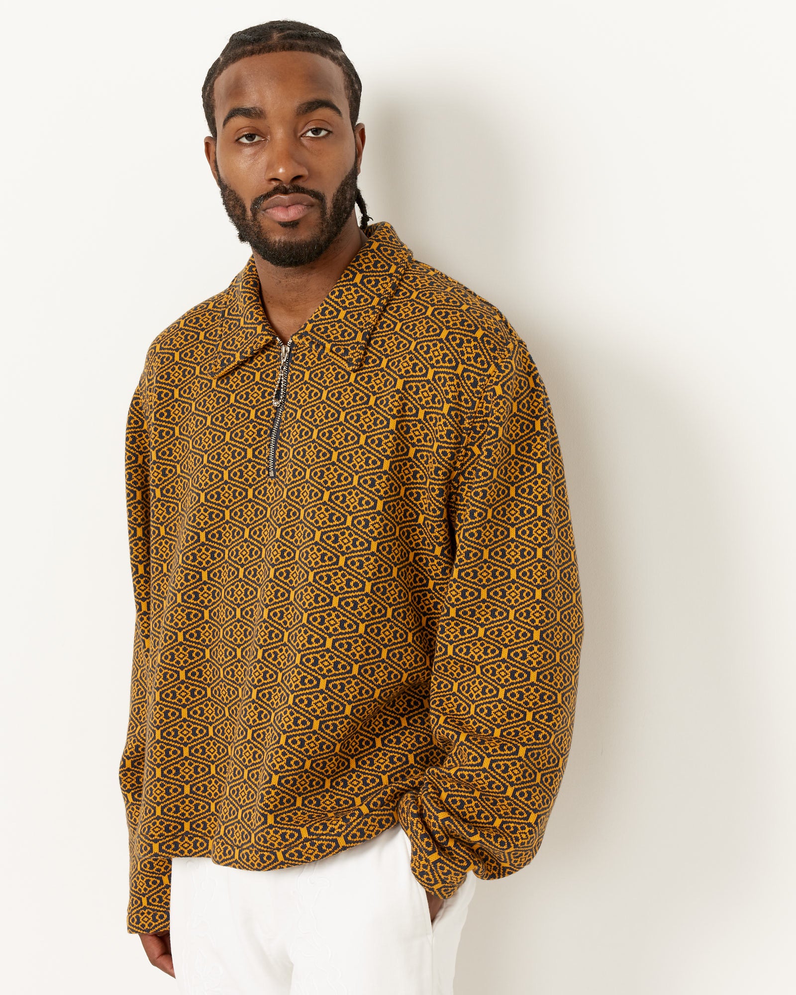 Bode Crescent Jacquard Quarter Zip - Gold/Navy / XL (252512)