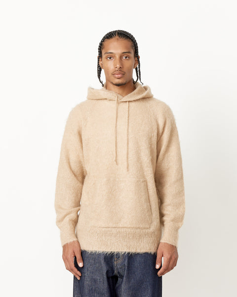 Brushed Mohair Knit Hoodie in Beige