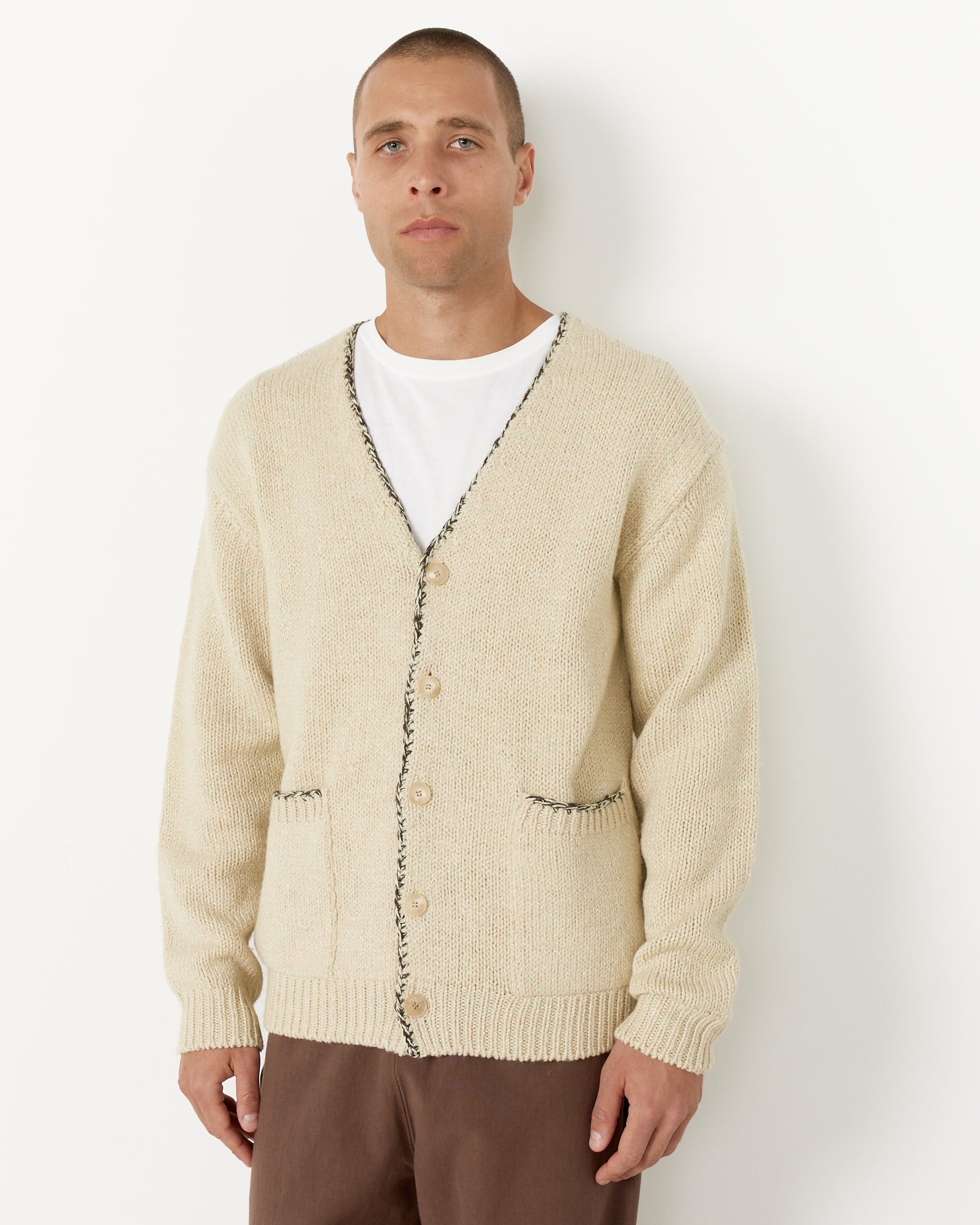 Auralee Silk Wool Camel Knit Cardigan - Mix Peach / 3 (253005)