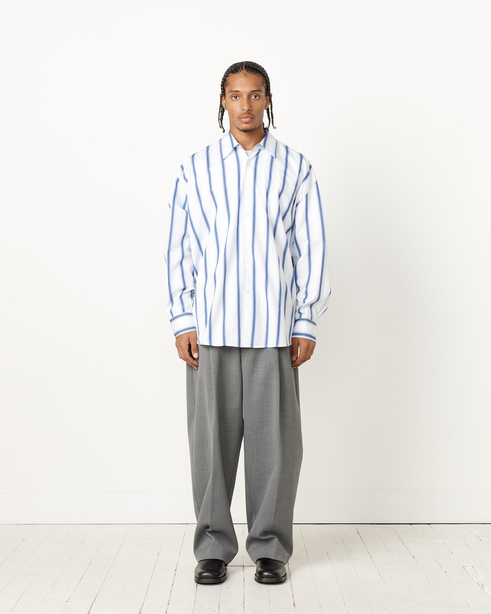 Our Legacy Borrowed Shirt - Blue Crypto Stripe / 50 (253132)