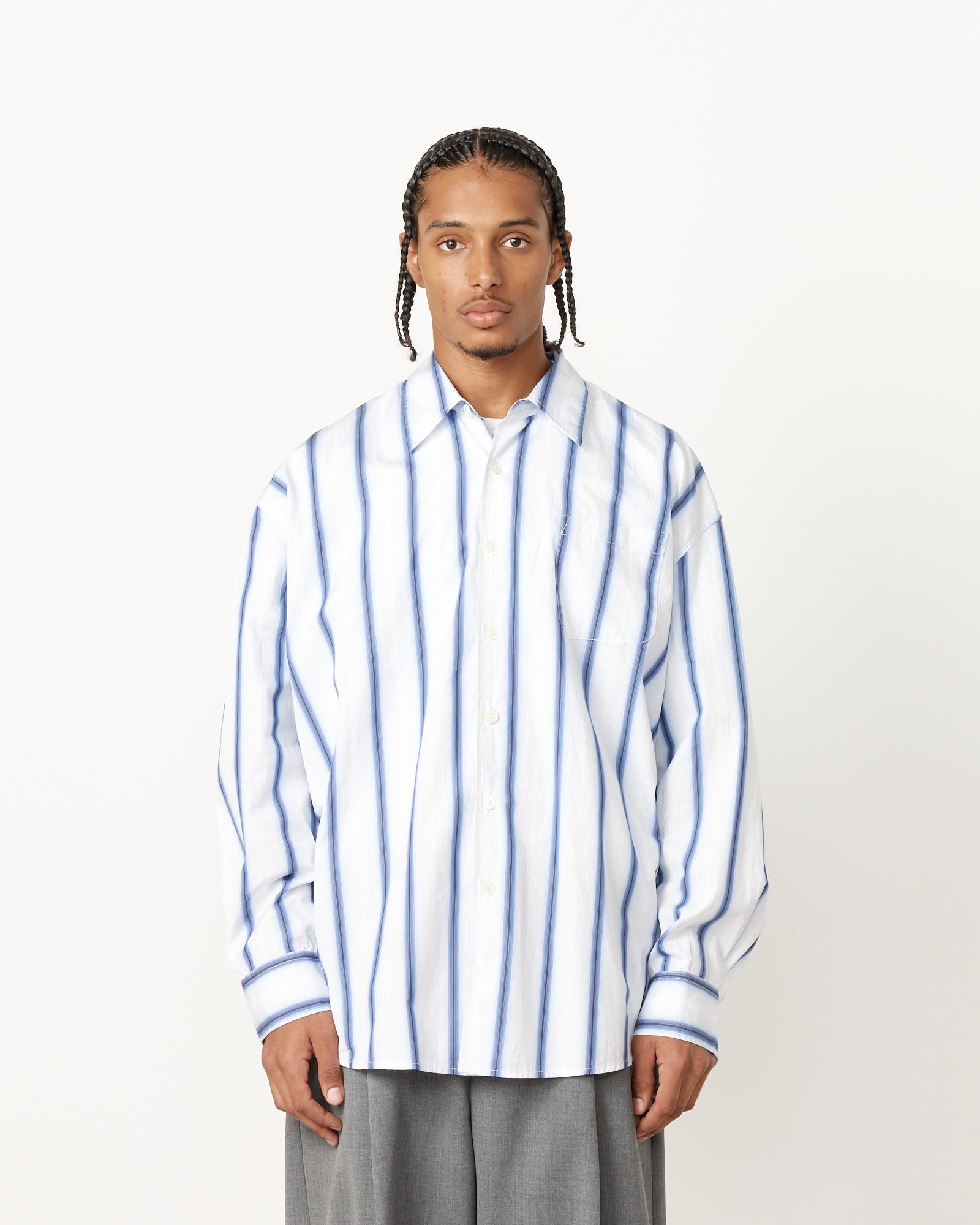 Our Legacy Borrowed Shirt - Blue Crypto Stripe / 50 (253132)