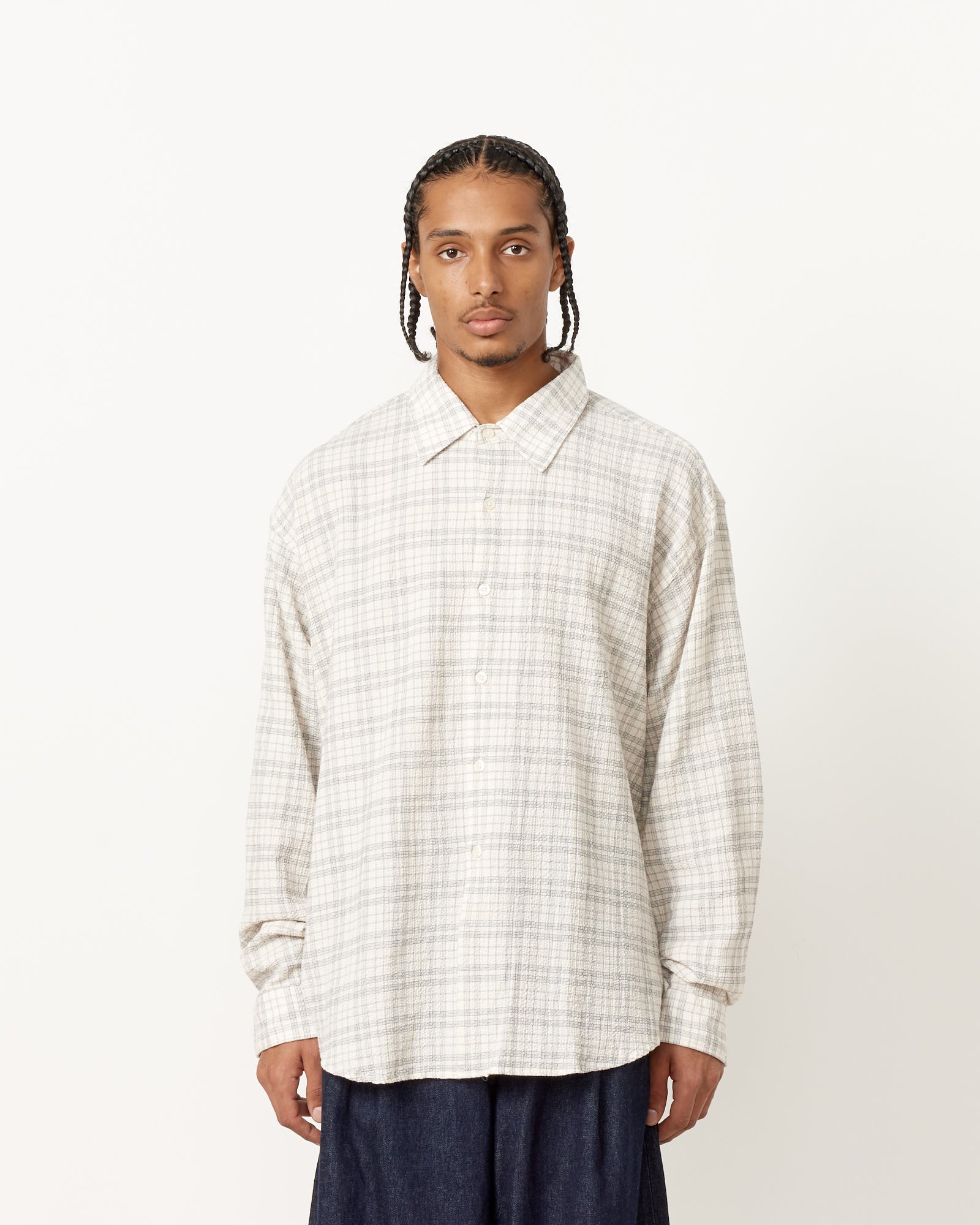 mfpen Check Seersucker Exact Shirt - Grey / L (253946)