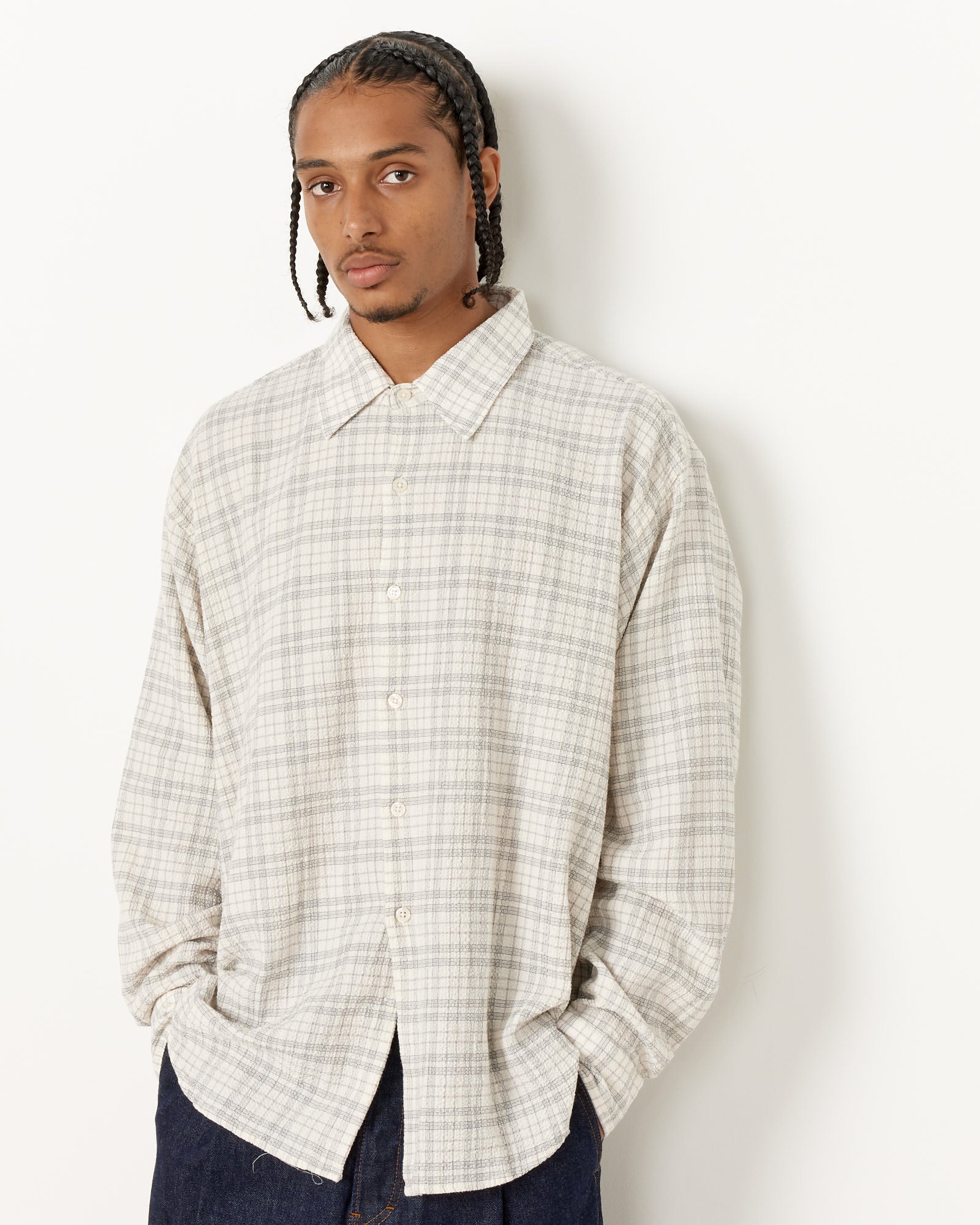 mfpen Check Seersucker Exact Shirt - Grey / L (253946)