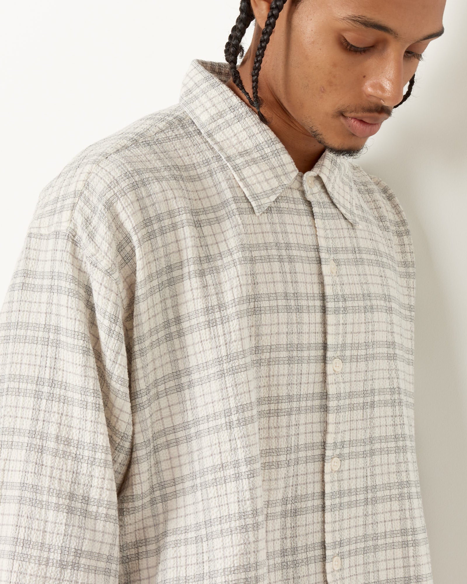 mfpen Check Seersucker Exact Shirt - Grey / L (253946)