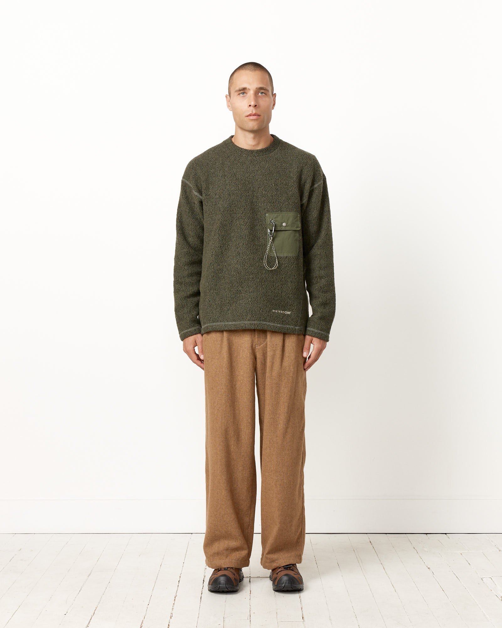 And Wander 57 Re Wool JQ Crew Neck - Khaki / M (254294)