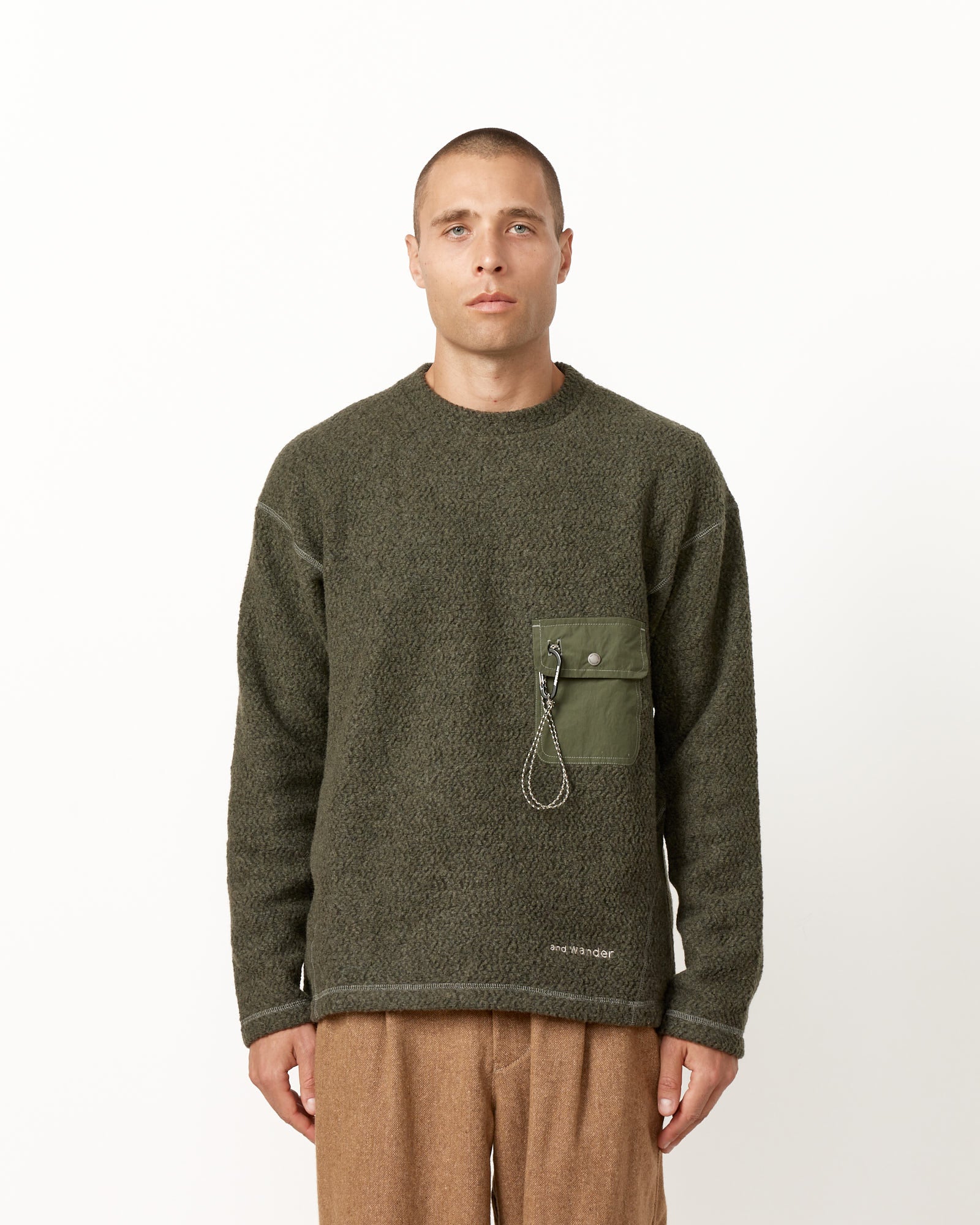 And Wander 57 Re Wool JQ Crew Neck - Khaki / M (254294)