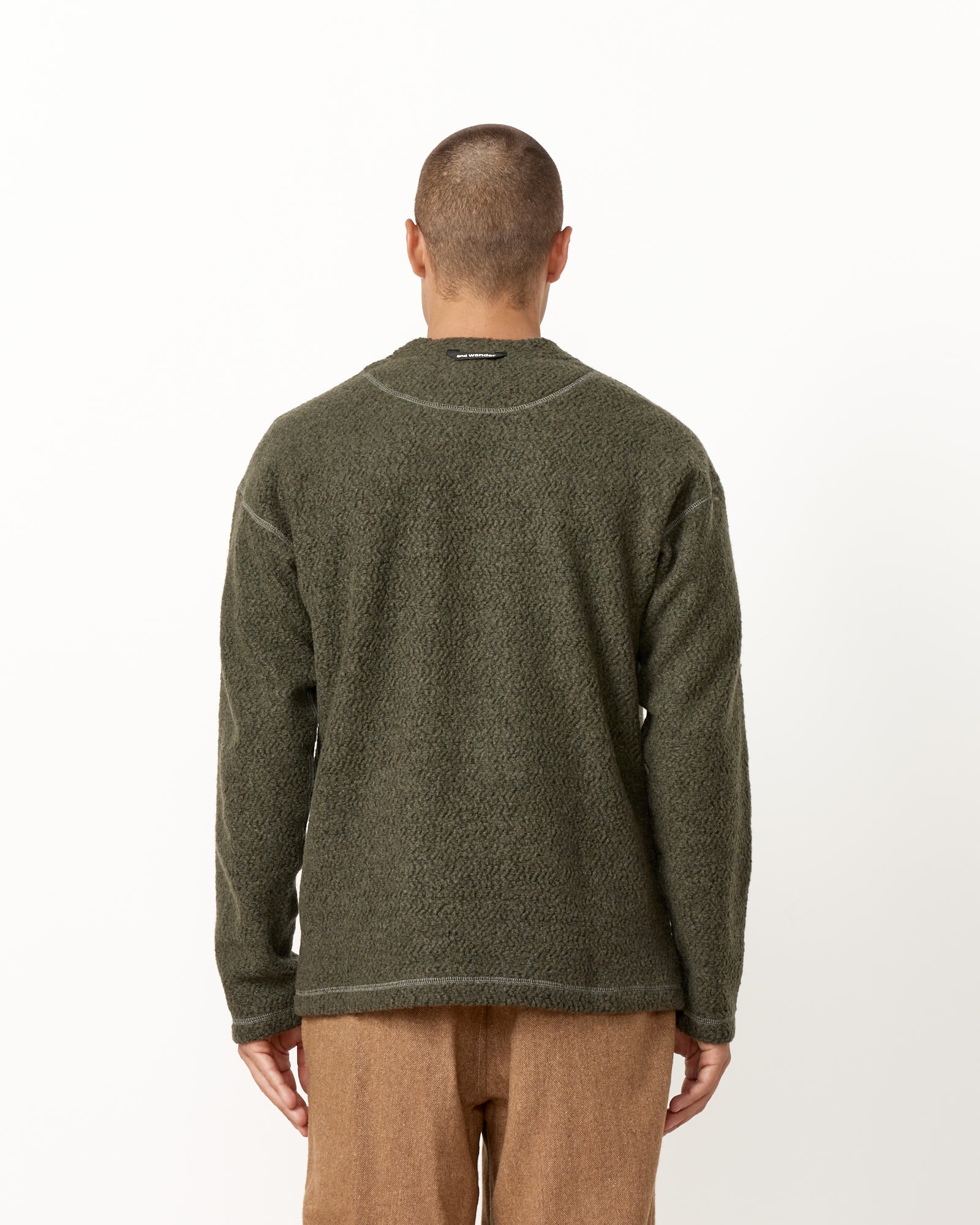 And Wander 57 Re Wool JQ Crew Neck - Khaki / M (254294)