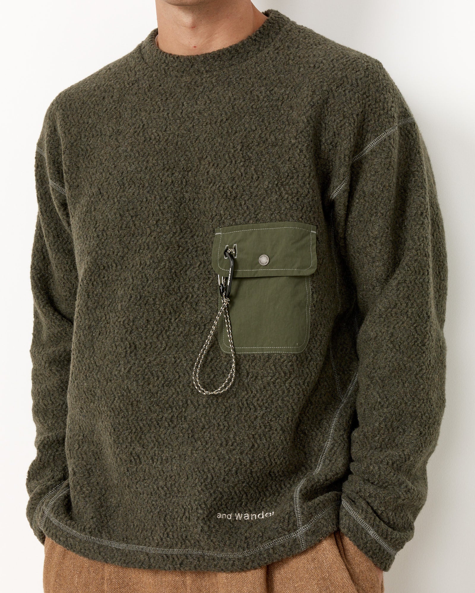 And Wander 57 Re Wool JQ Crew Neck - Khaki / M (254294)