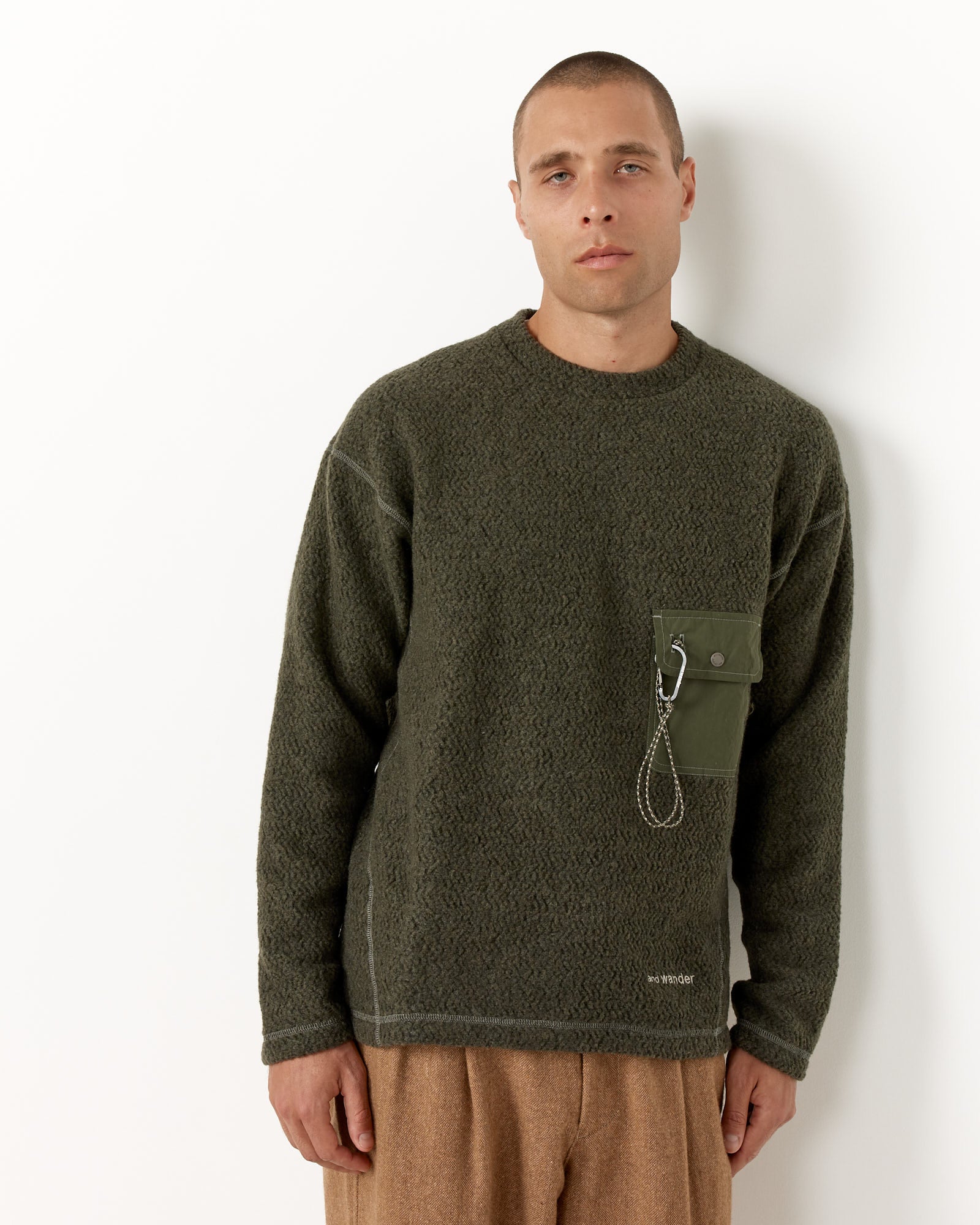 And Wander 57 Re Wool JQ Crew Neck - Khaki / M (254294)