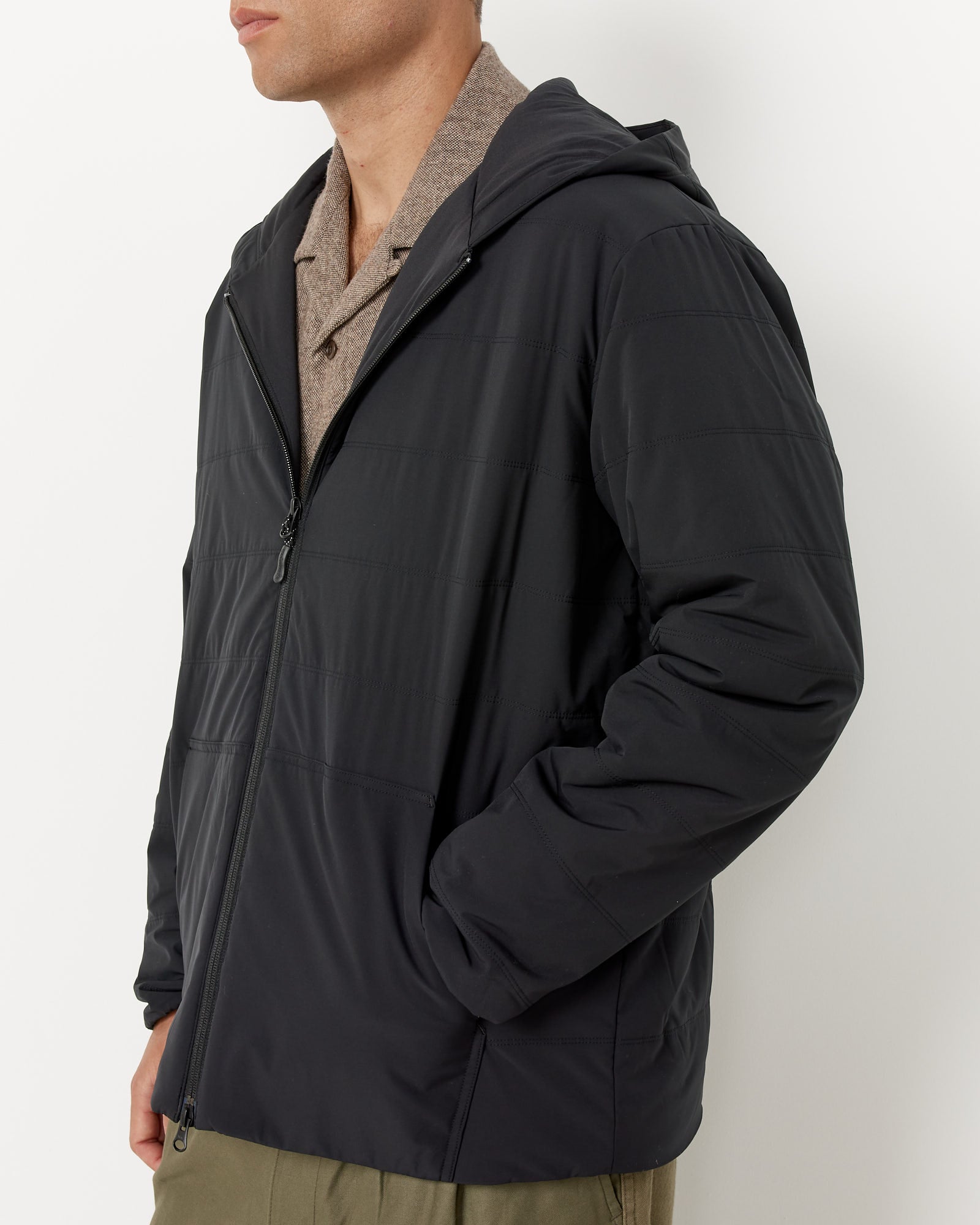 Flexible Insulated Zip Up Hoodie in Black in Olive