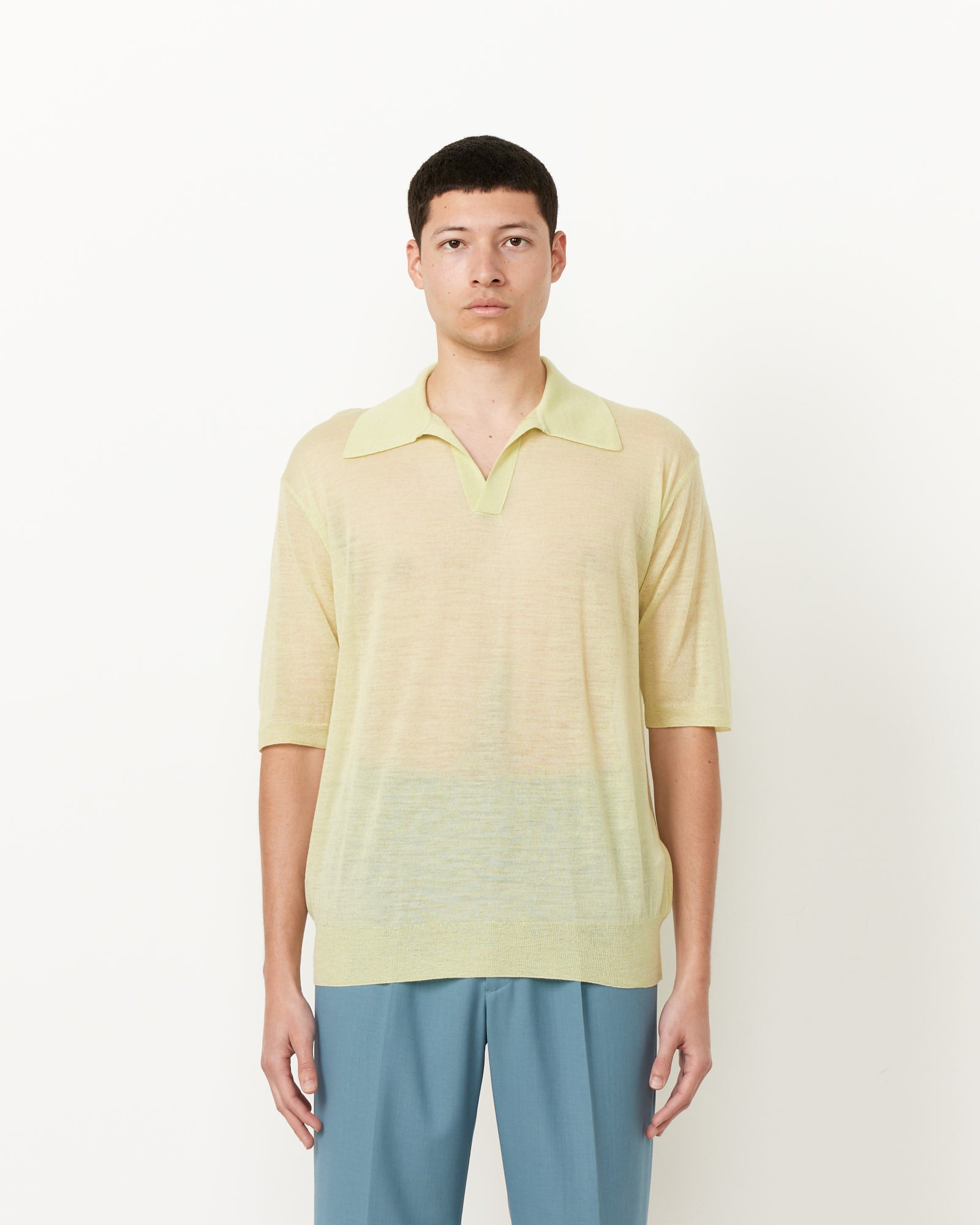 Auralee Silk Knit Skipper Polo Lime Yellow - Lime Yellow / 4 (255411)