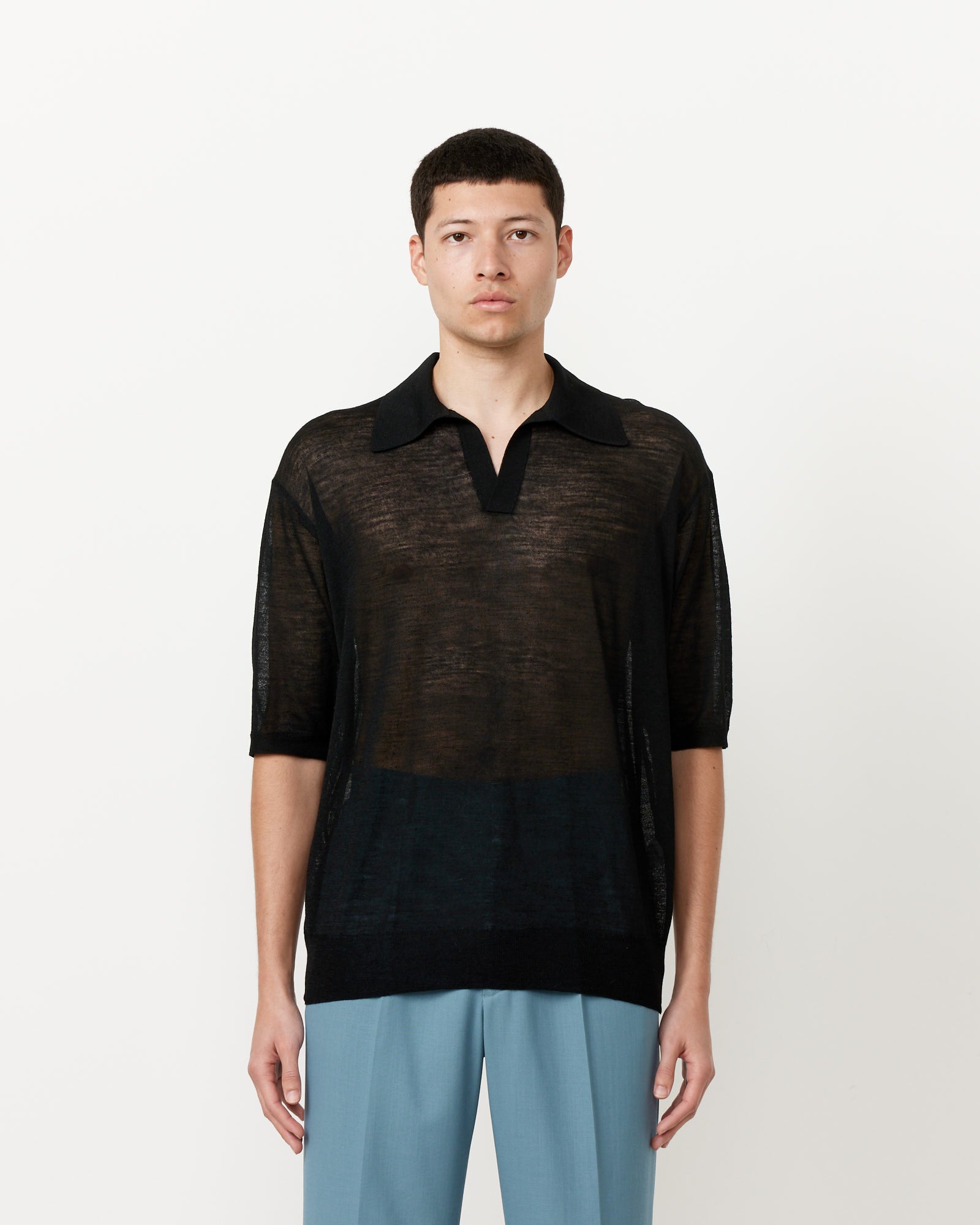 Auralee Silk Knit Skipper Polo Black - Black / 4 (255414)