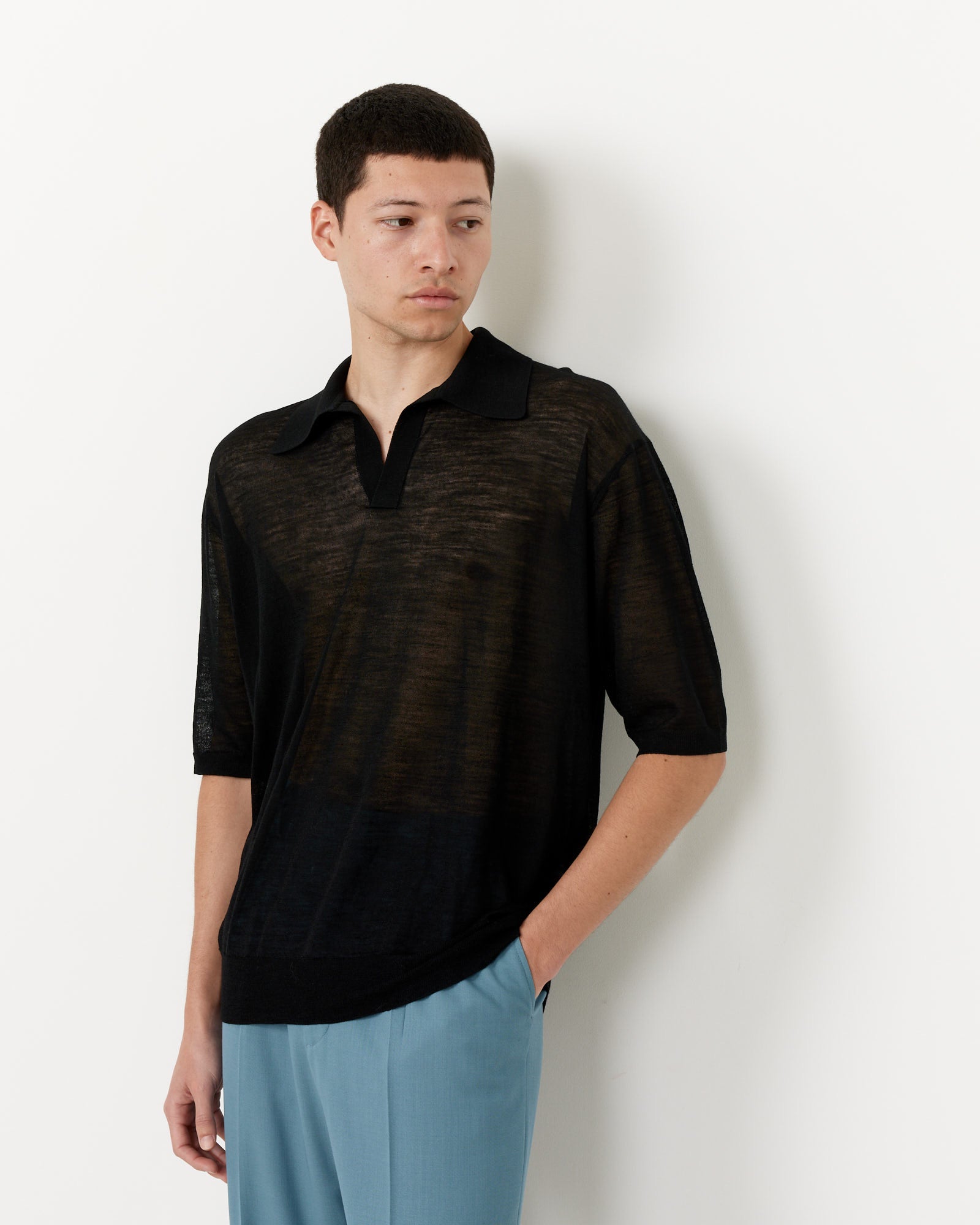 Auralee Silk Knit Skipper Polo Black - Black / 4 (255414)