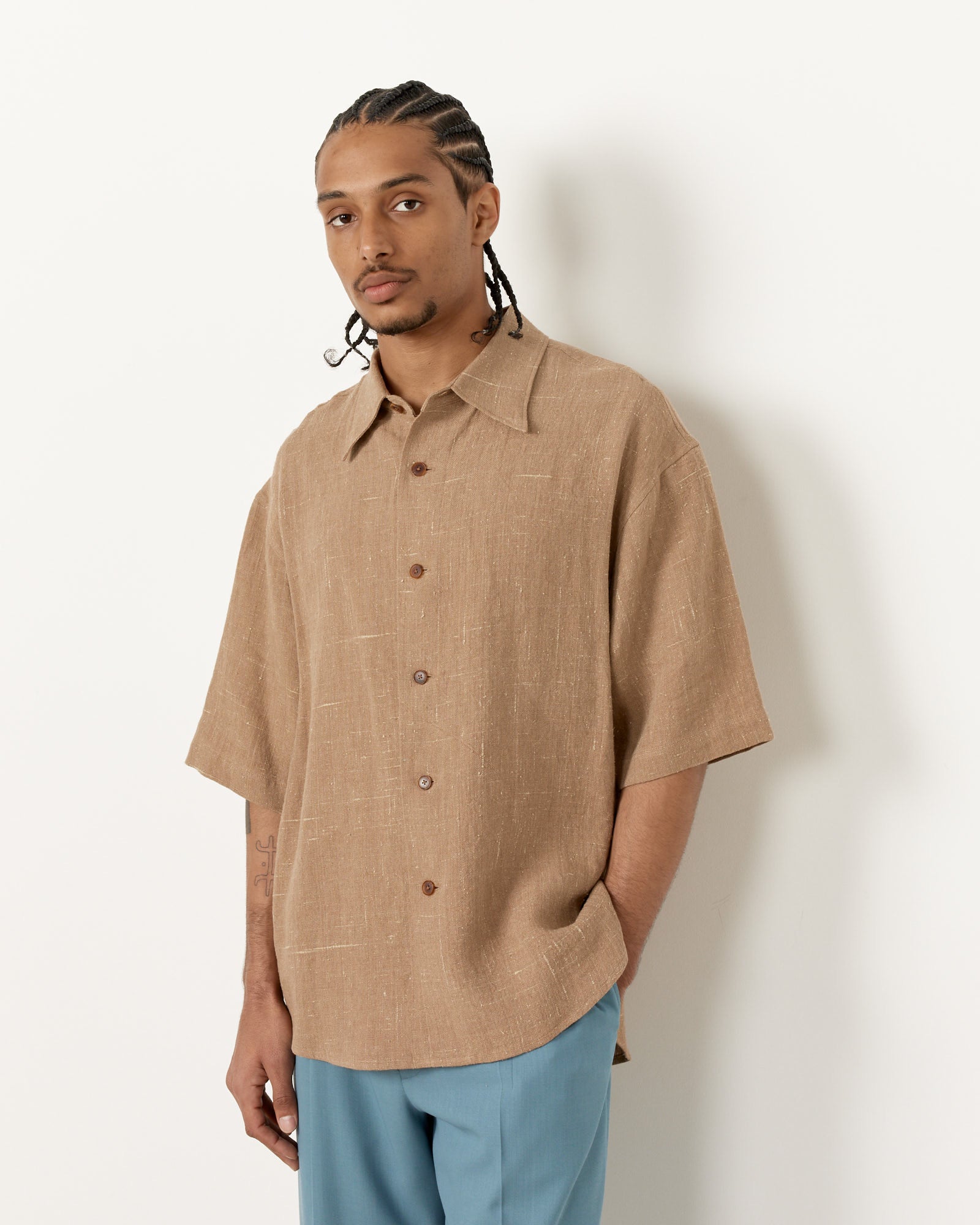 Auralee Linen Silk H/S Shirt Brown - Brown / 4 (255426)