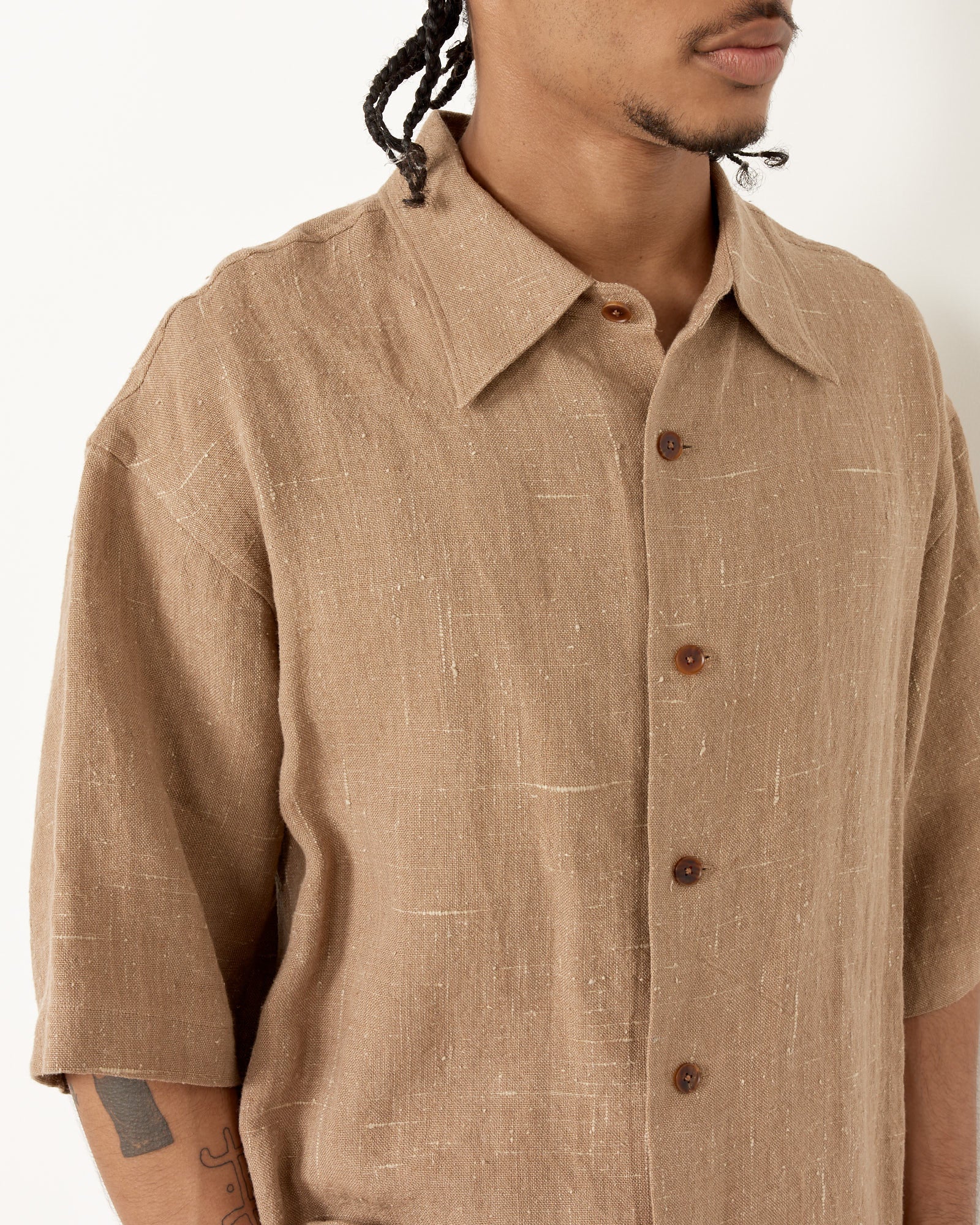 Auralee Linen Silk H/S Shirt Brown - Brown / 4 (255426)