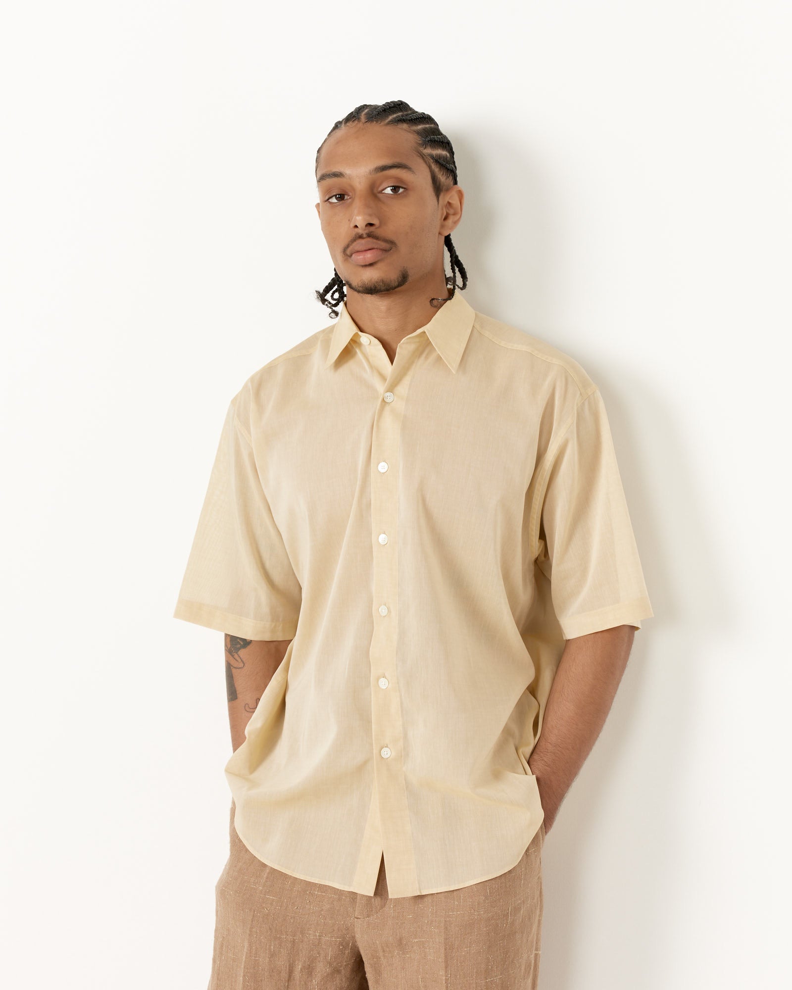 Auralee Finx Organdy H/S Shirt Light Yellow - Light Yellow / 4 (255432)