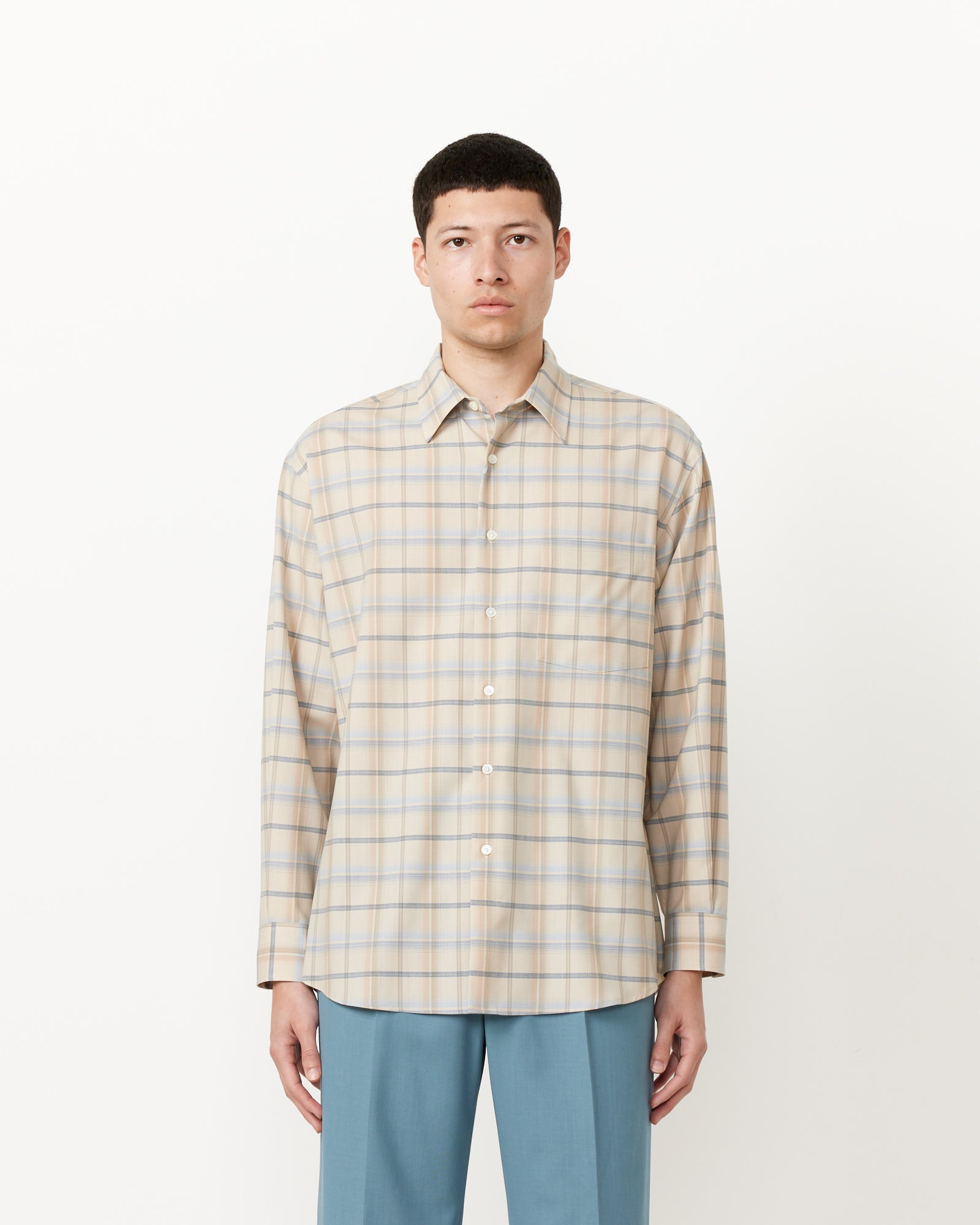 Auralee Super Light Check Shirt Light Beige - Light Beige / 4 (255437)