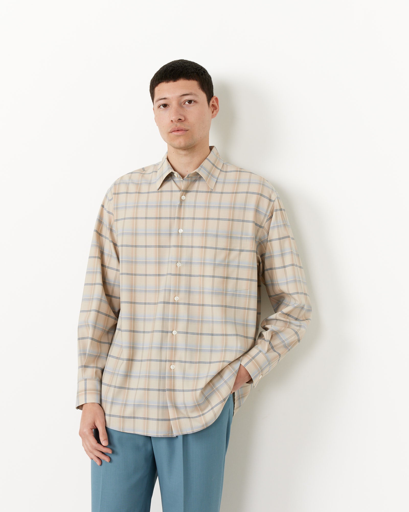 Auralee Super Light Check Shirt Light Beige - Light Beige / 4 (255437)