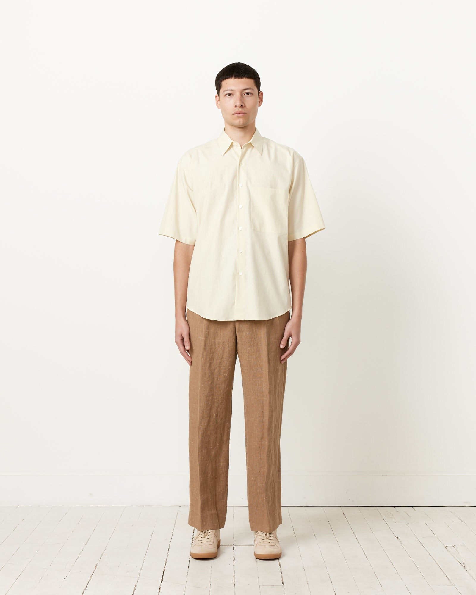 Auralee Washed Finx Twill Big H/S Shirt Light Yellow - Light Yellow / 4 (255446)