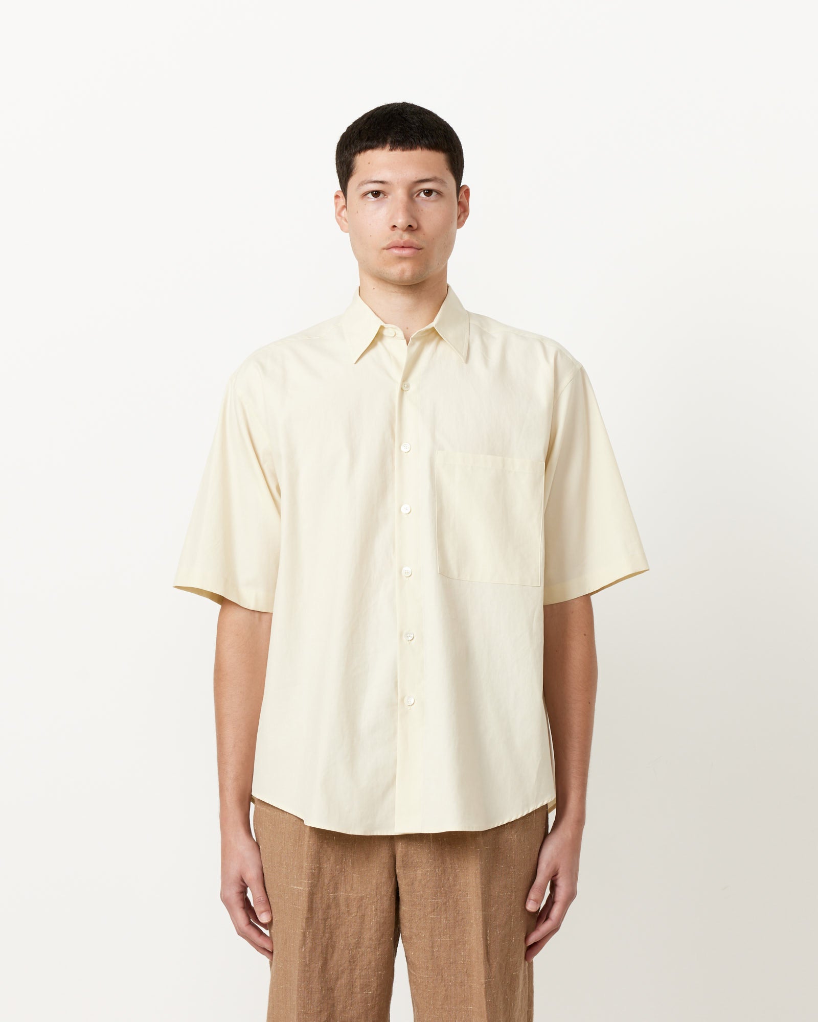 Auralee Washed Finx Twill Big H/S Shirt Light Yellow - Light Yellow / 4 (255446)