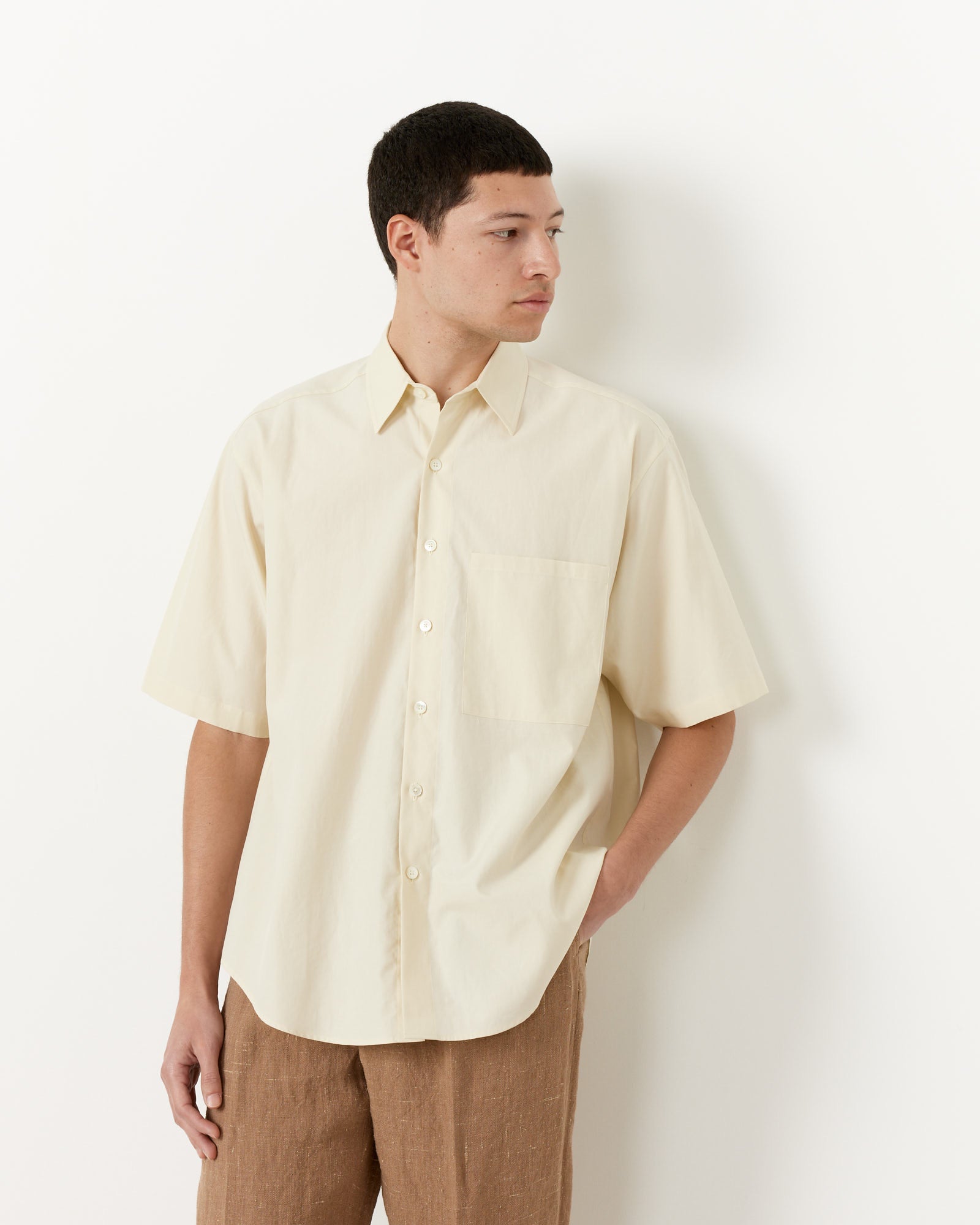 Auralee Washed Finx Twill Big H/S Shirt Light Yellow - Light Yellow / 4 (255446)