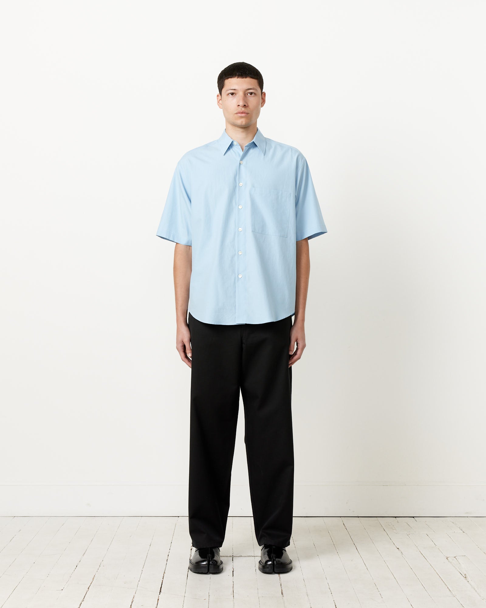 Auralee Washed Finx Twill Big H/S Shirt Sax Blue - Sax Blue / 4 (255449)