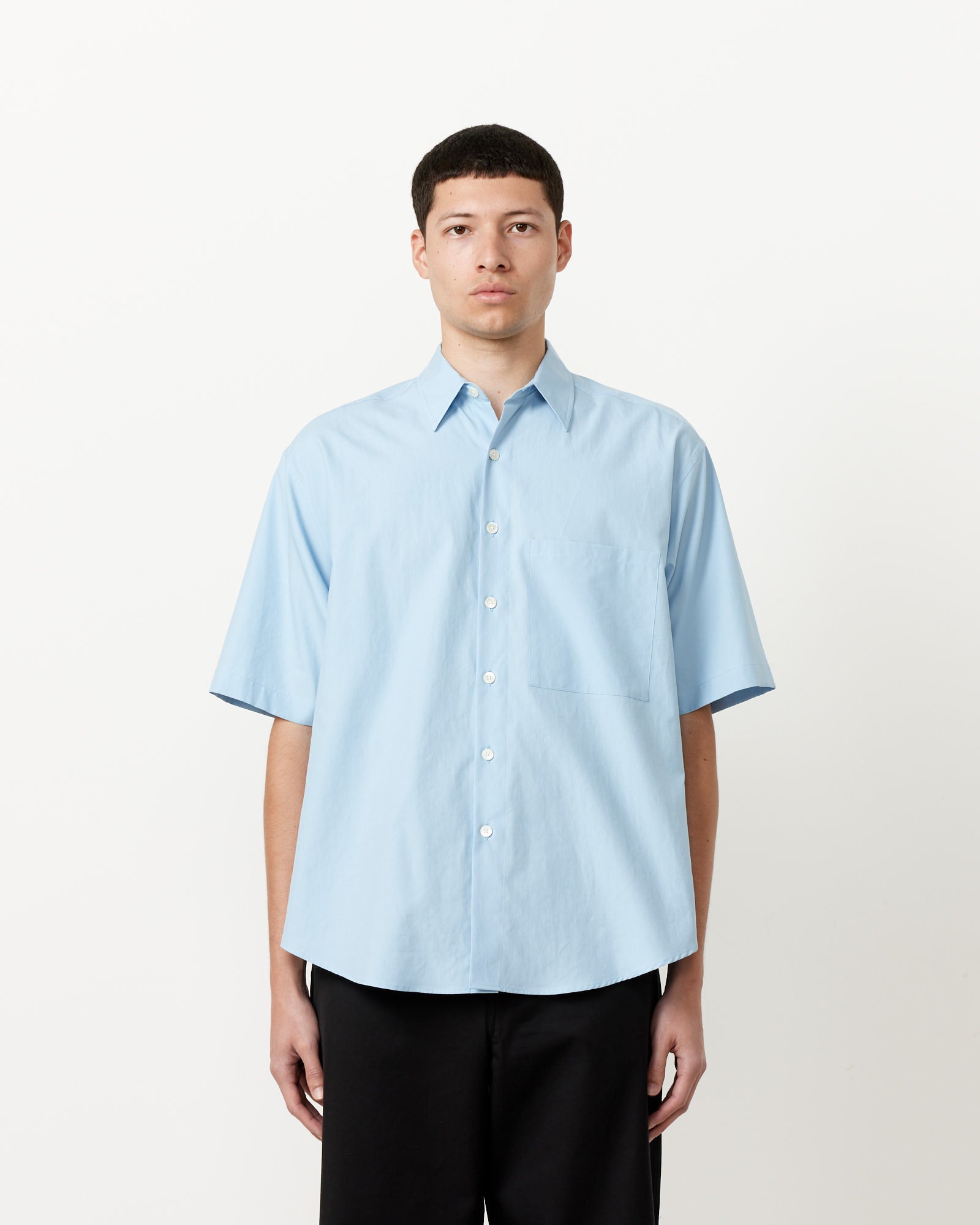 Auralee Washed Finx Twill Big H/S Shirt Sax Blue - Sax Blue / 4 (255449)