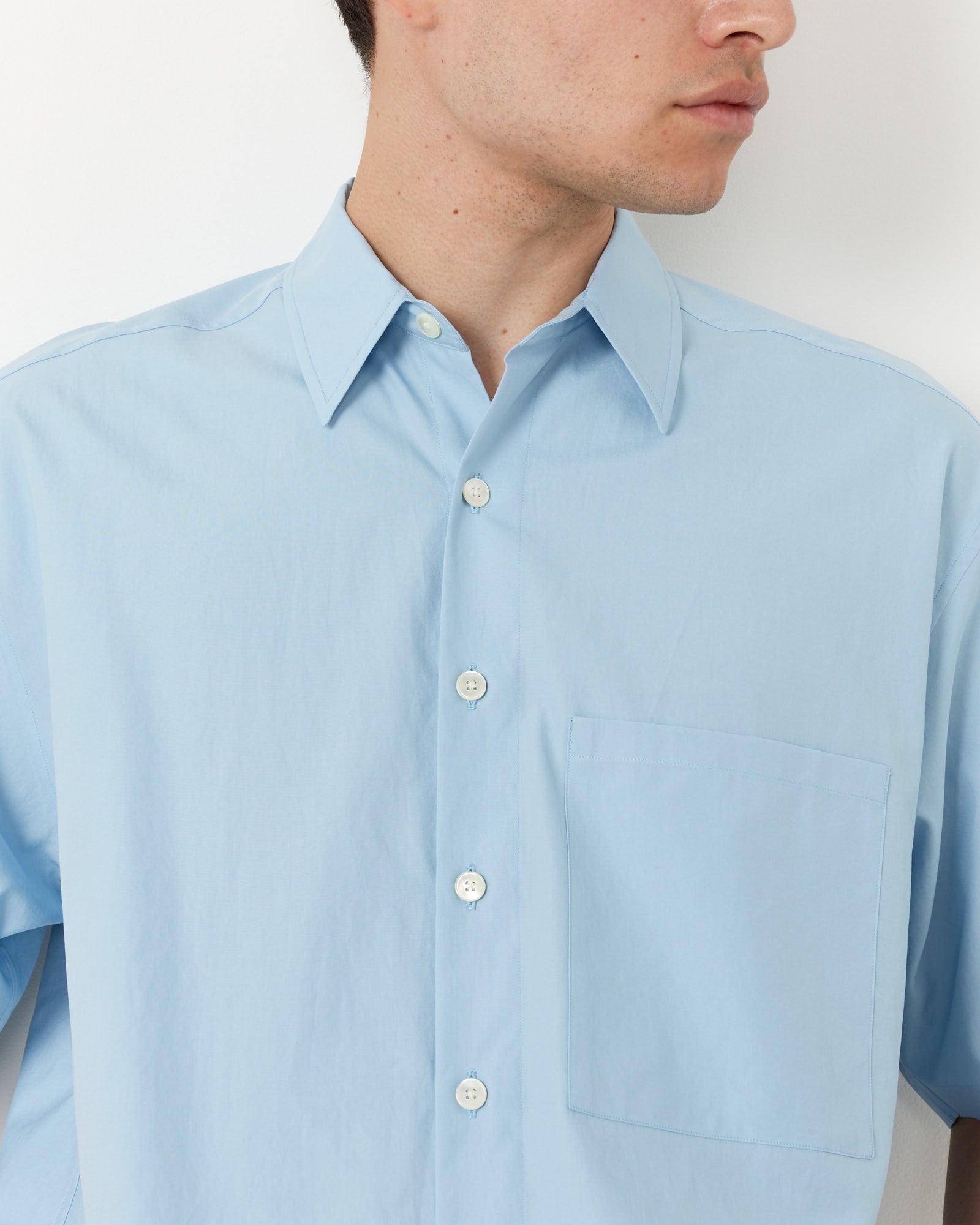 Auralee Washed Finx Twill Big H/S Shirt Sax Blue - Sax Blue / 4 (255449)