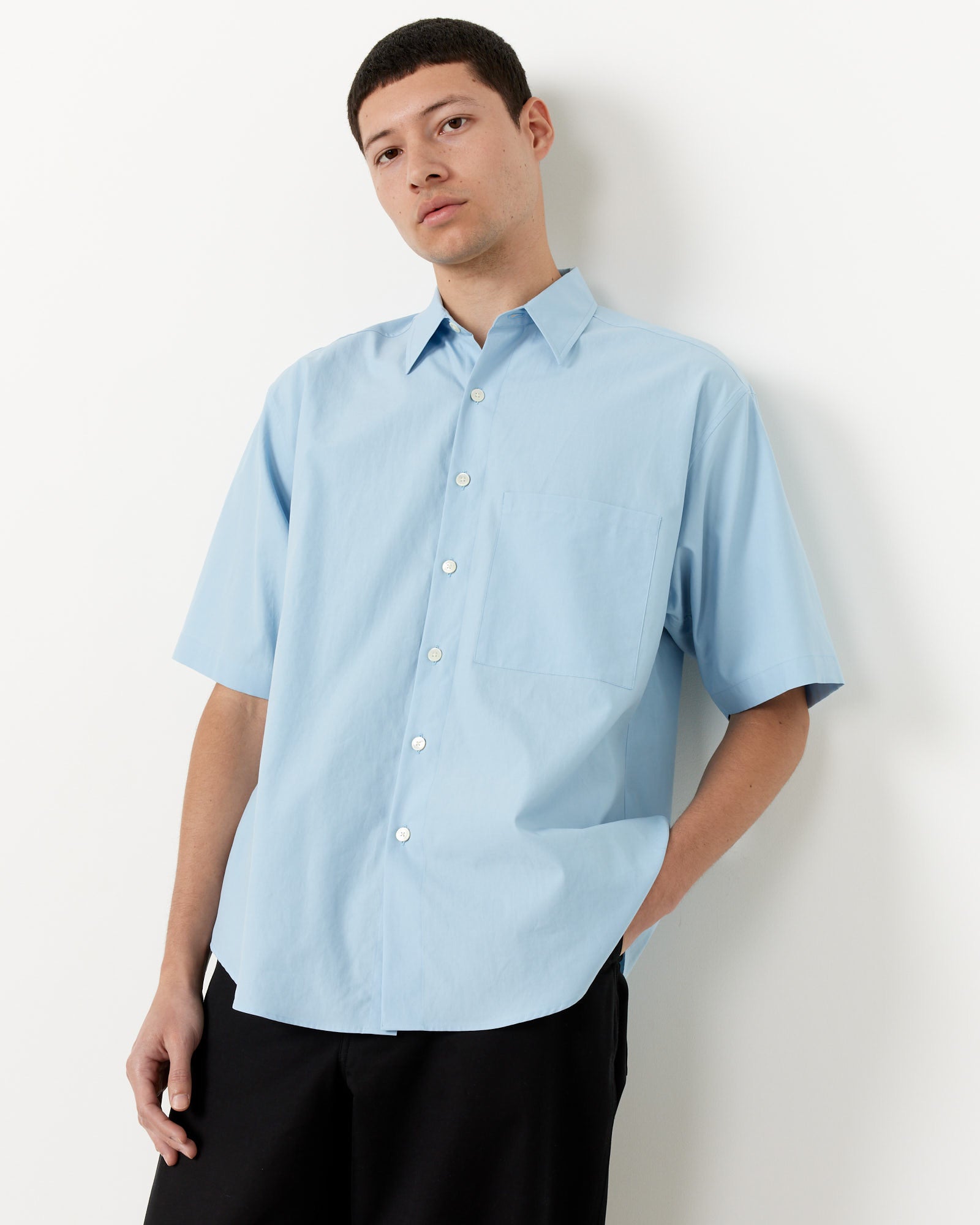 Auralee Washed Finx Twill Big H/S Shirt Sax Blue - Sax Blue / 4 (255449)