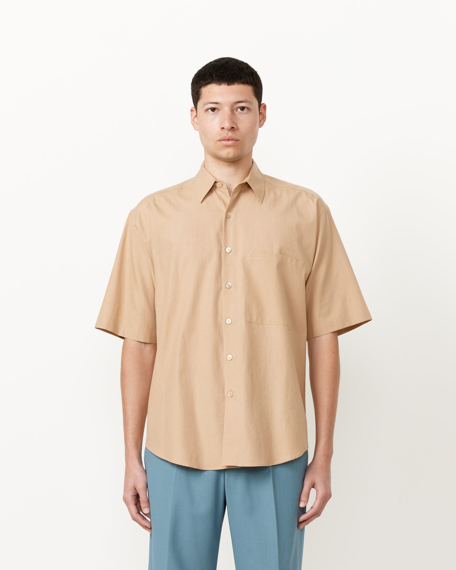 Auralee Washed Finx Twill Big H/S Shirt Light Brown - Light Brown / 4 (255452)