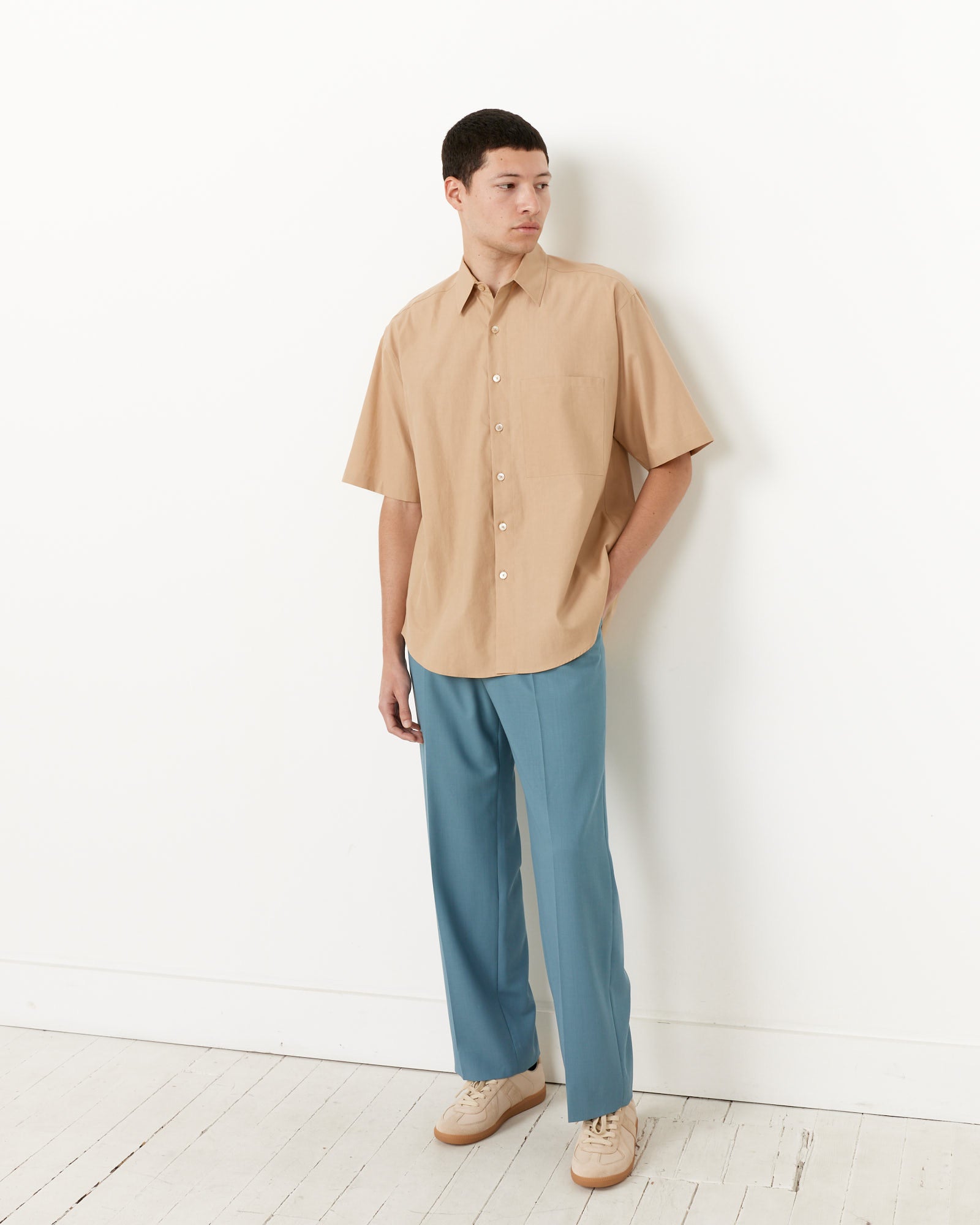 Auralee Washed Finx Twill Big H/S Shirt Light Brown - Light Brown / 4 (255452)