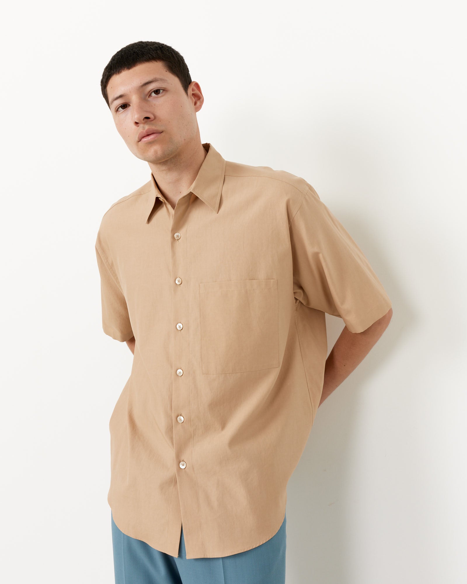 Auralee Washed Finx Twill Big H/S Shirt Light Brown - Light Brown / 4 (255452)