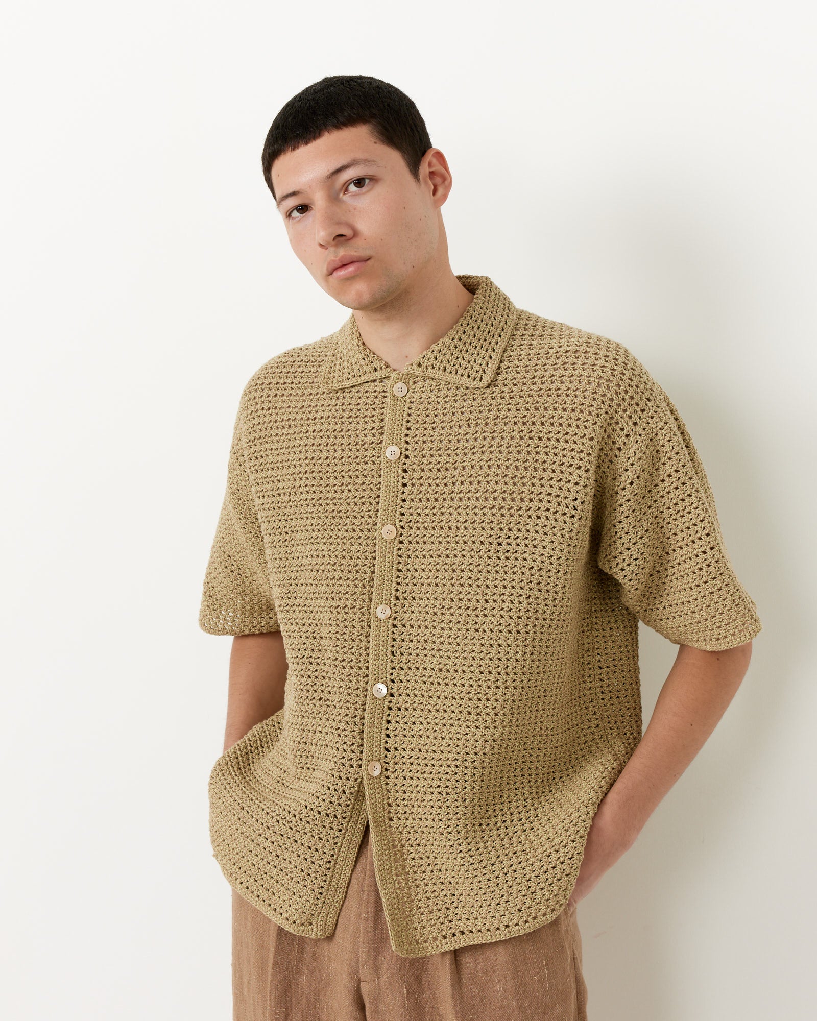 Auralee Hand Crochet H/S Shirt Khaki Beige - Khaki Beige / 4 (255464)