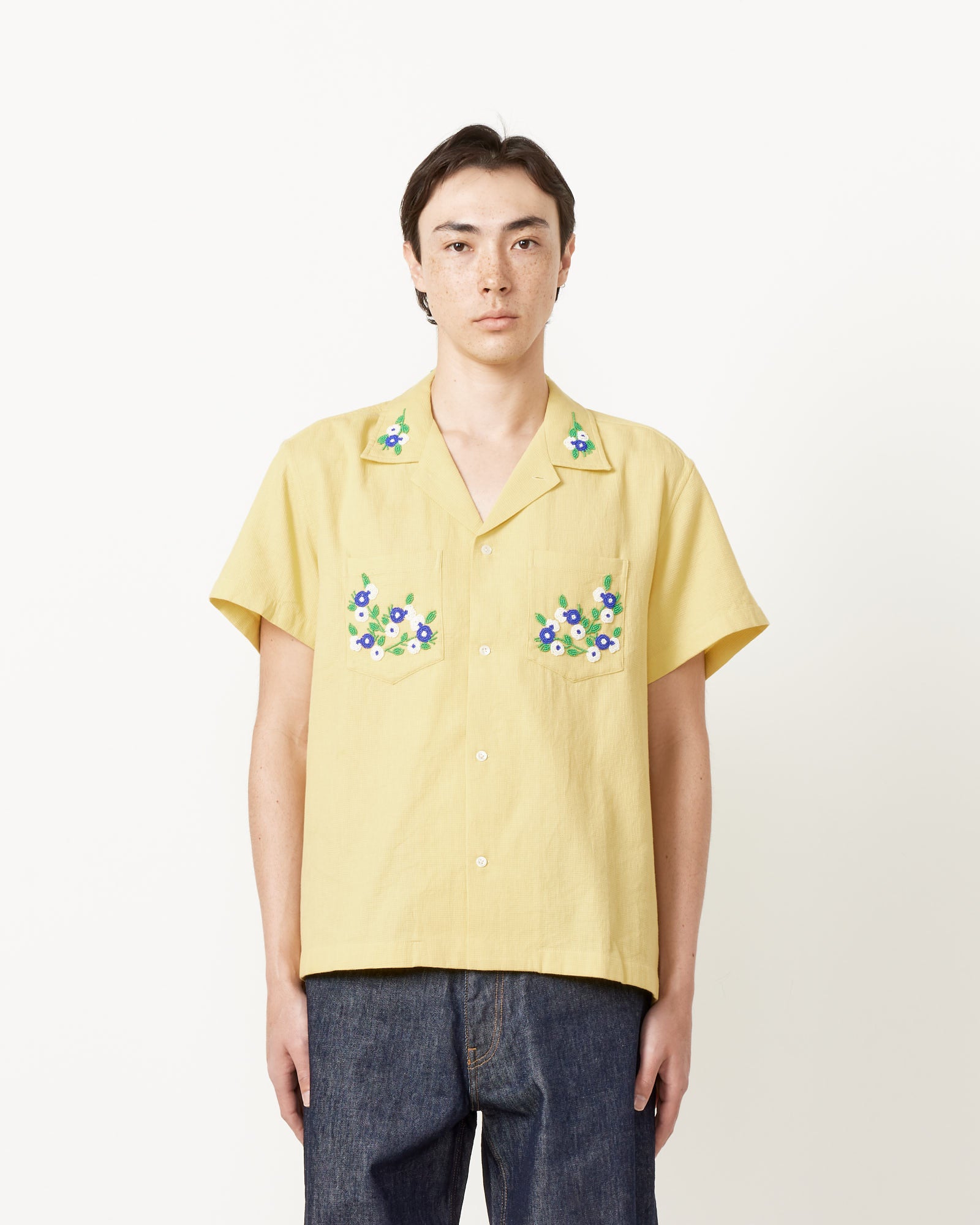 Bode Beaded Chicory S/S Shirt Yellow - Yellow / XL (255535)